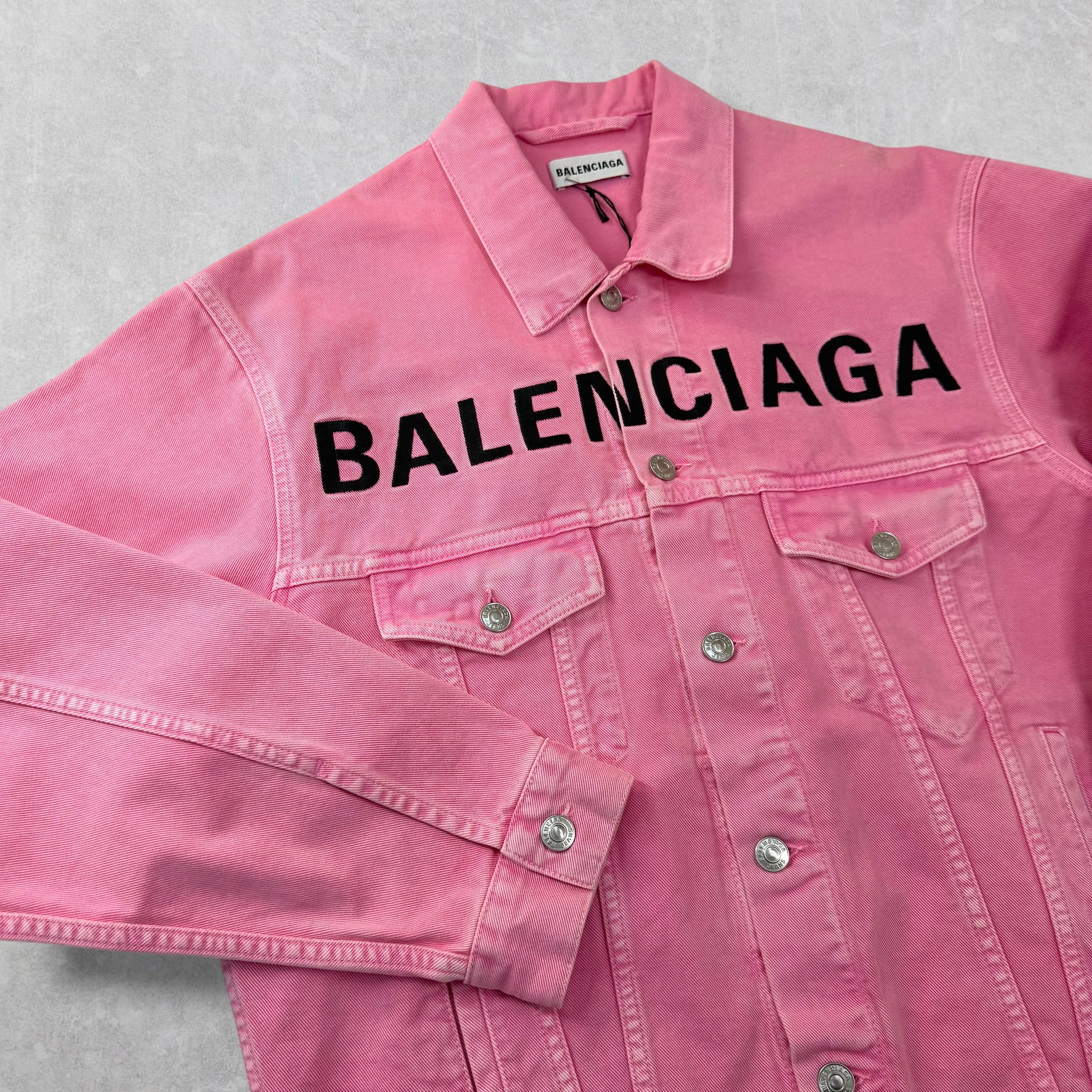 Balenciaga Embroidered Logo Pink Denim Jacket 34 (M)
