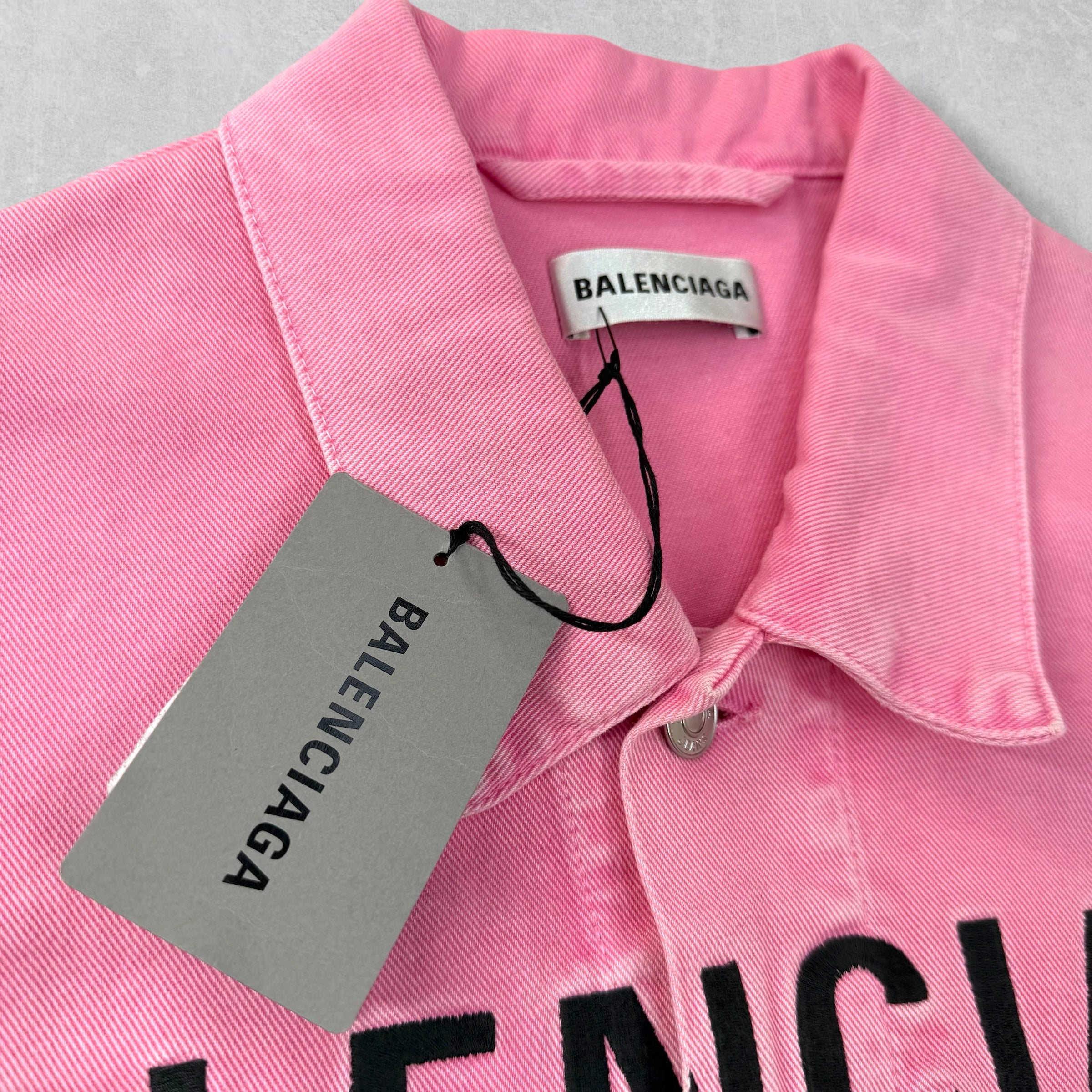 Balenciaga Embroidered Logo Pink Denim Jacket 34 (M)