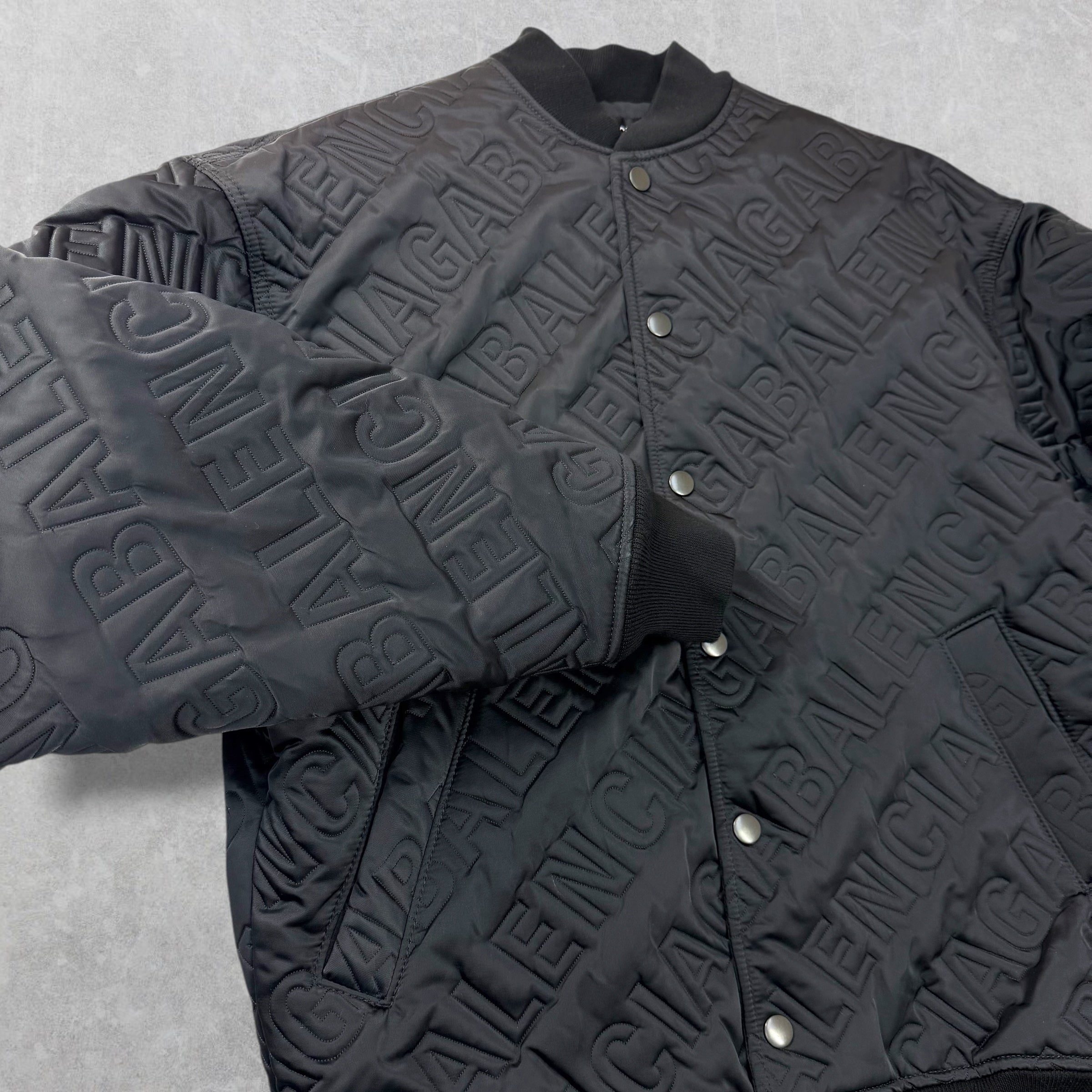 Balenciaga All Over Logo Quilted Bomber 42 (L)