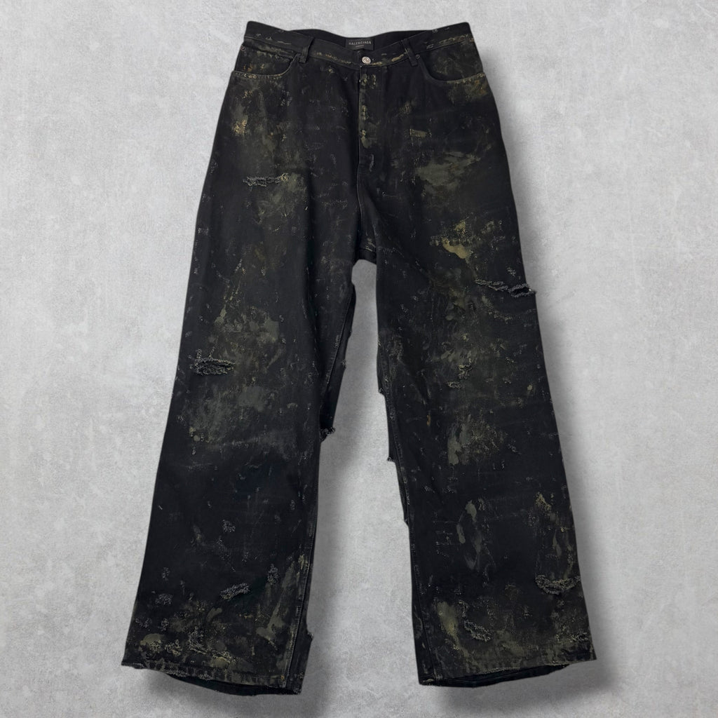 Balenciaga Super Destroyed Baggy Black Jeans L (36)