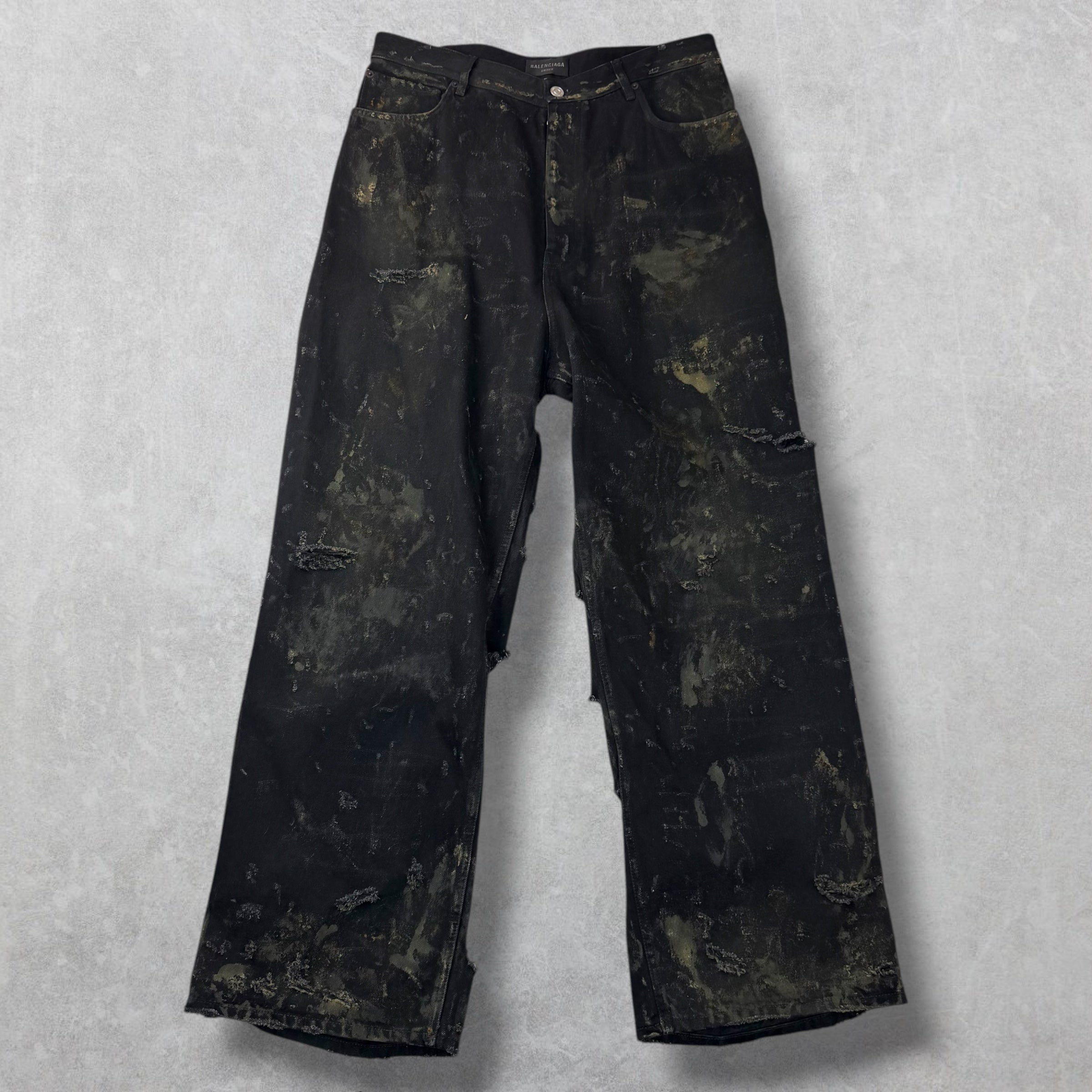 Balenciaga Super Destroyed Baggy Black Jeans L (36)