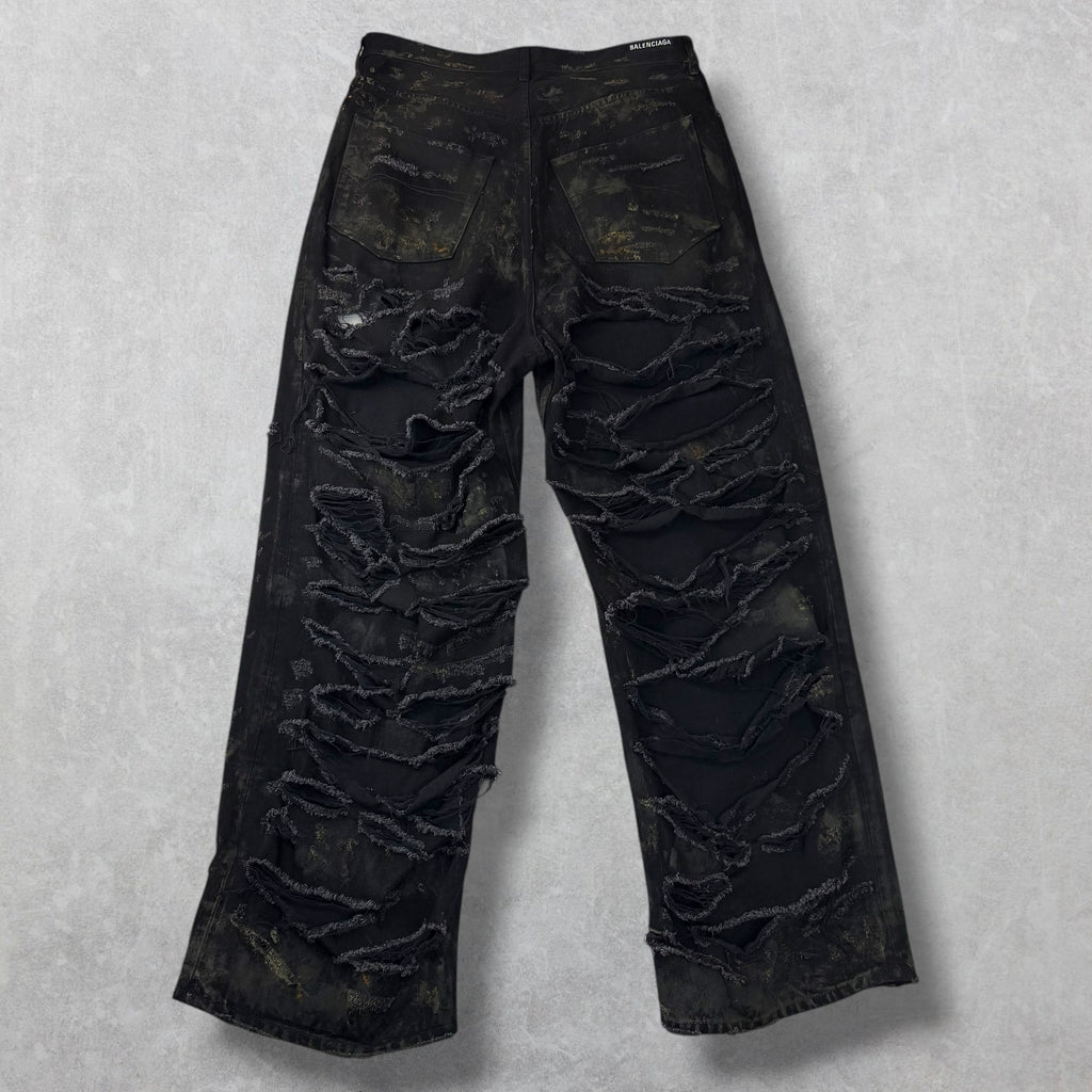 Balenciaga Super Destroyed Baggy Black Jeans L (36)