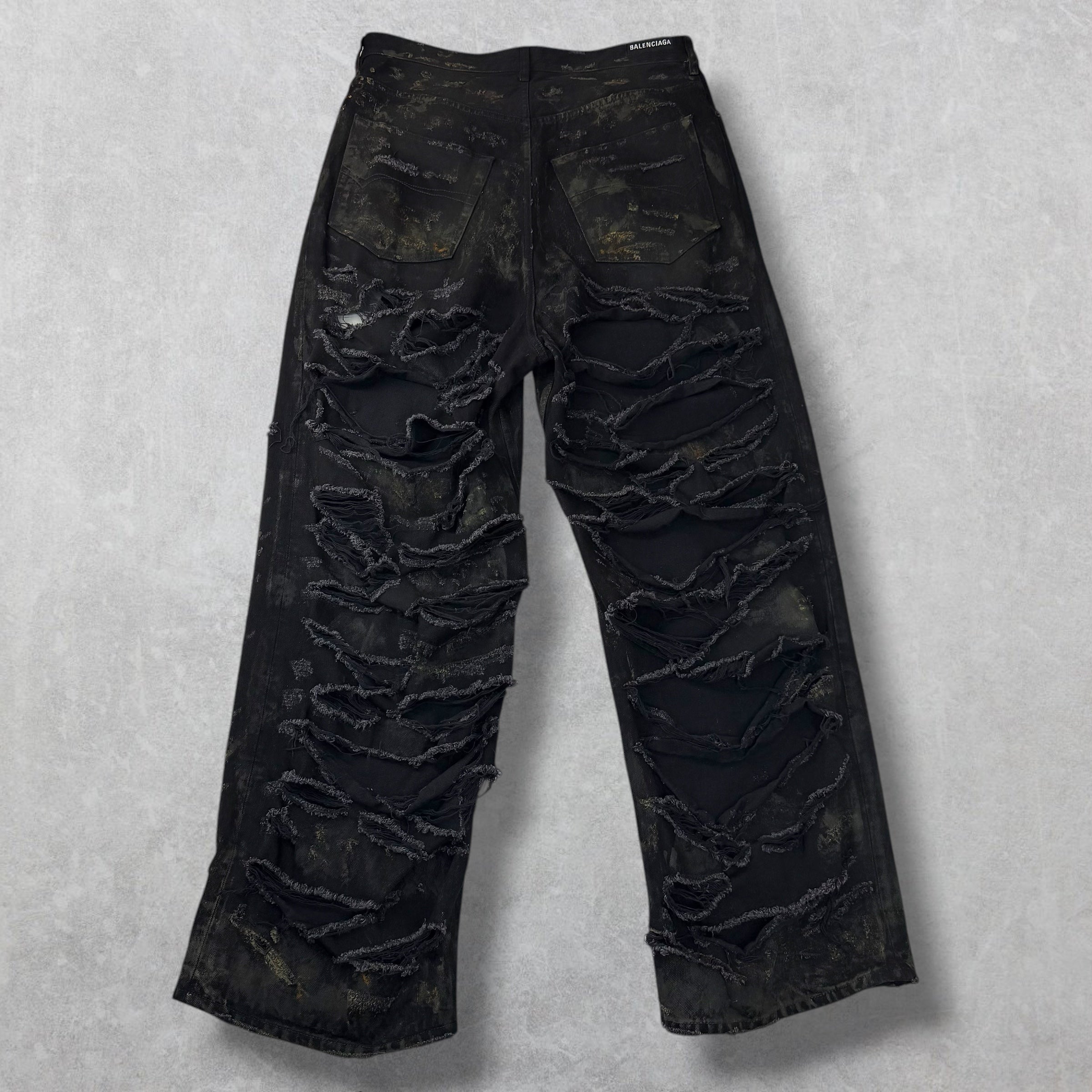 Balenciaga Super Destroyed Baggy Black Jeans L (36)