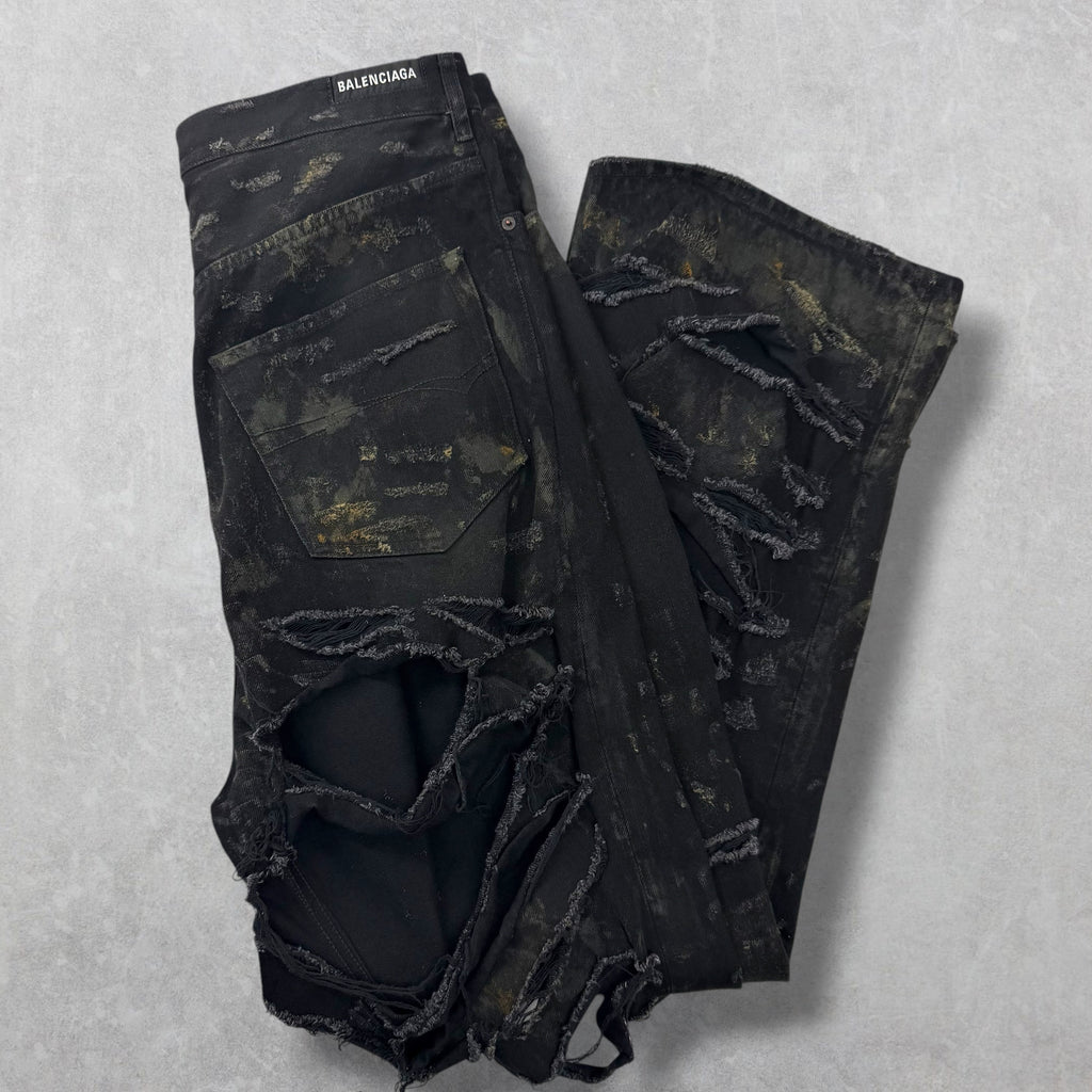 Balenciaga Super Destroyed Baggy Black Jeans L (36)