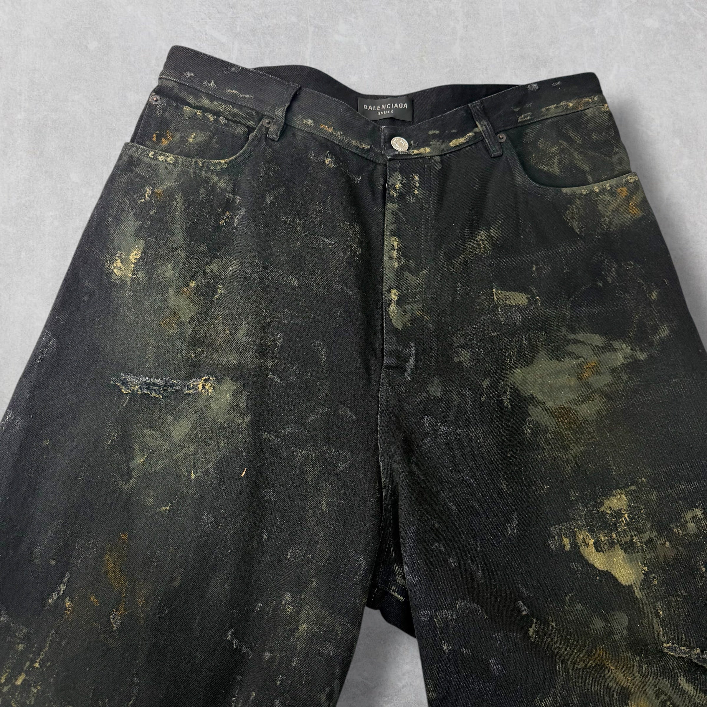 Balenciaga Super Destroyed Baggy Black Jeans L (36)