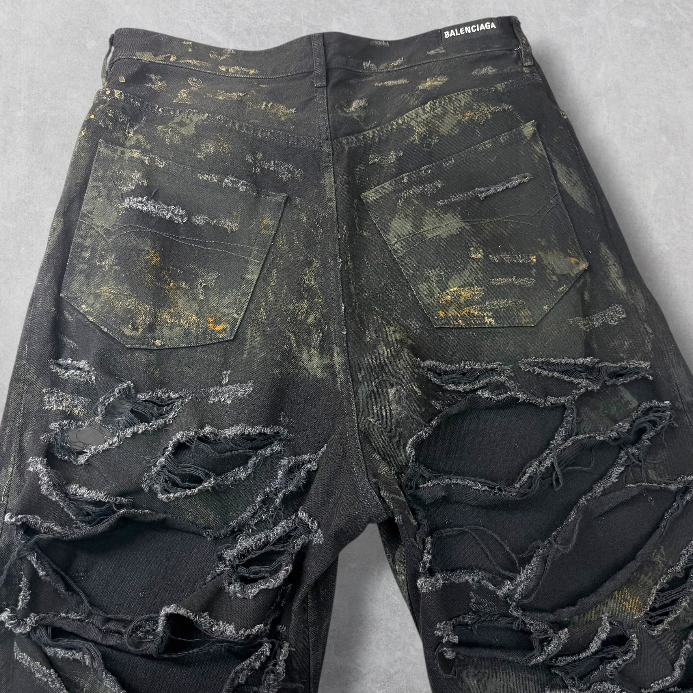 Balenciaga Super Destroyed Baggy Black Jeans L (36)