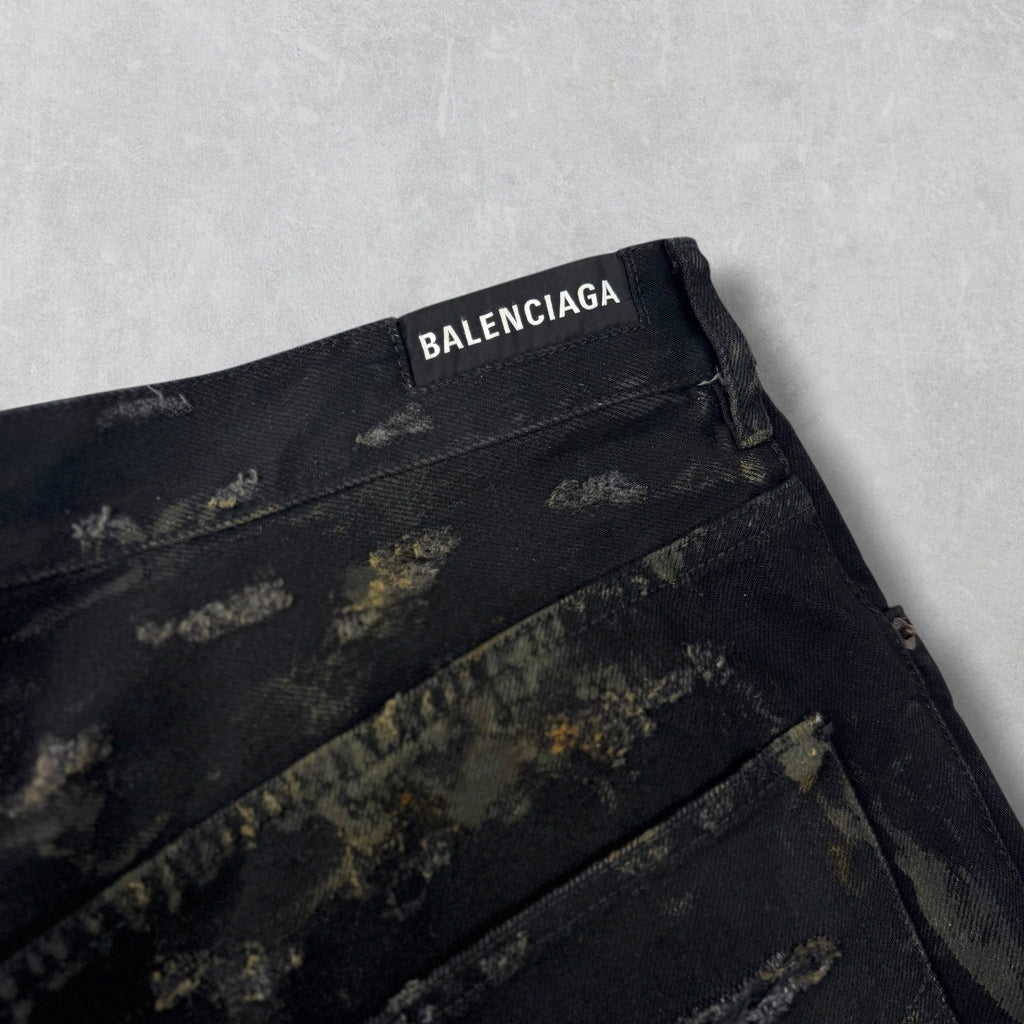Balenciaga Super Destroyed Baggy Black Jeans L (36)