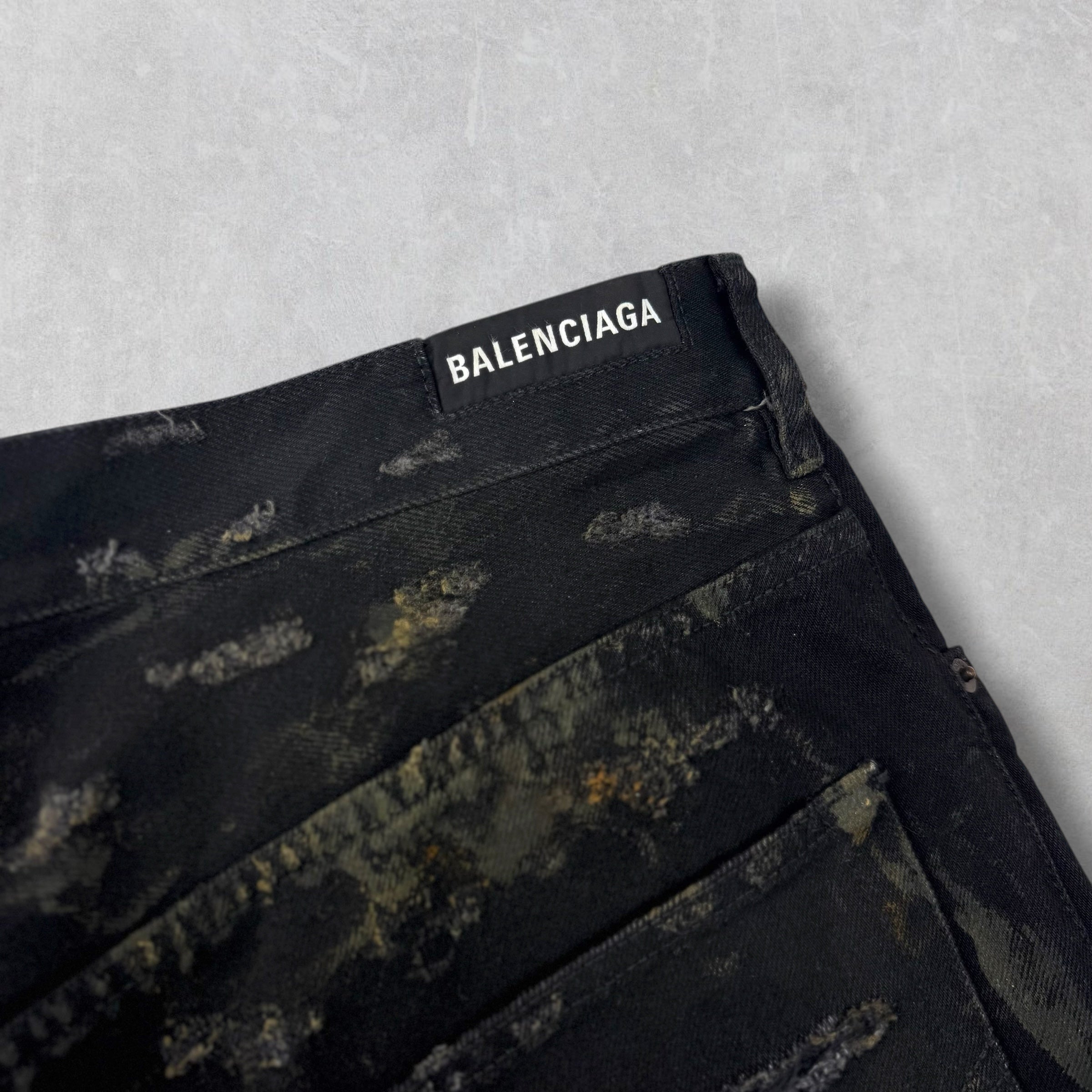 Balenciaga Super Destroyed Baggy Black Jeans L (36)