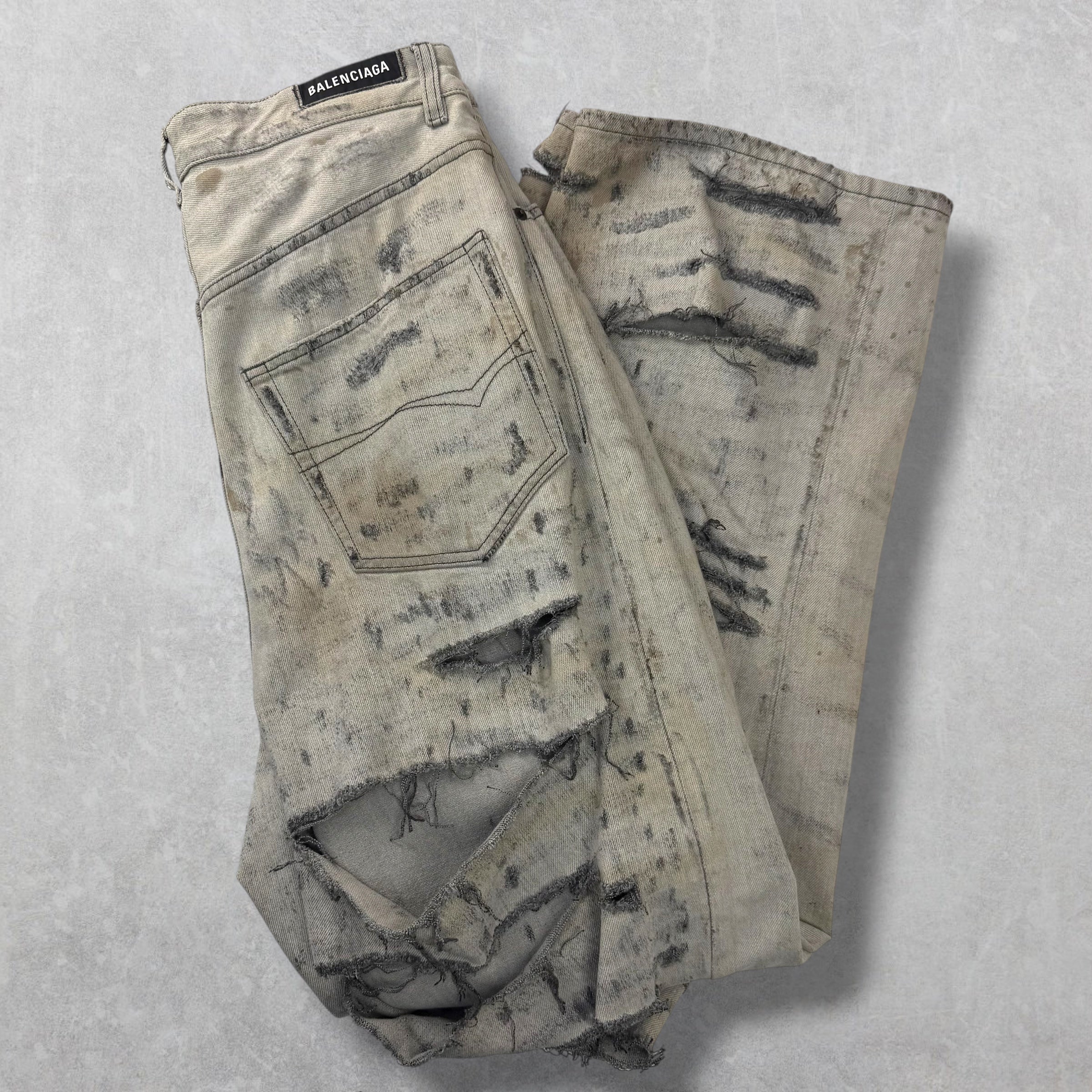 Balenciaga Super Destroyed Baggy Grey Jeans M (34)