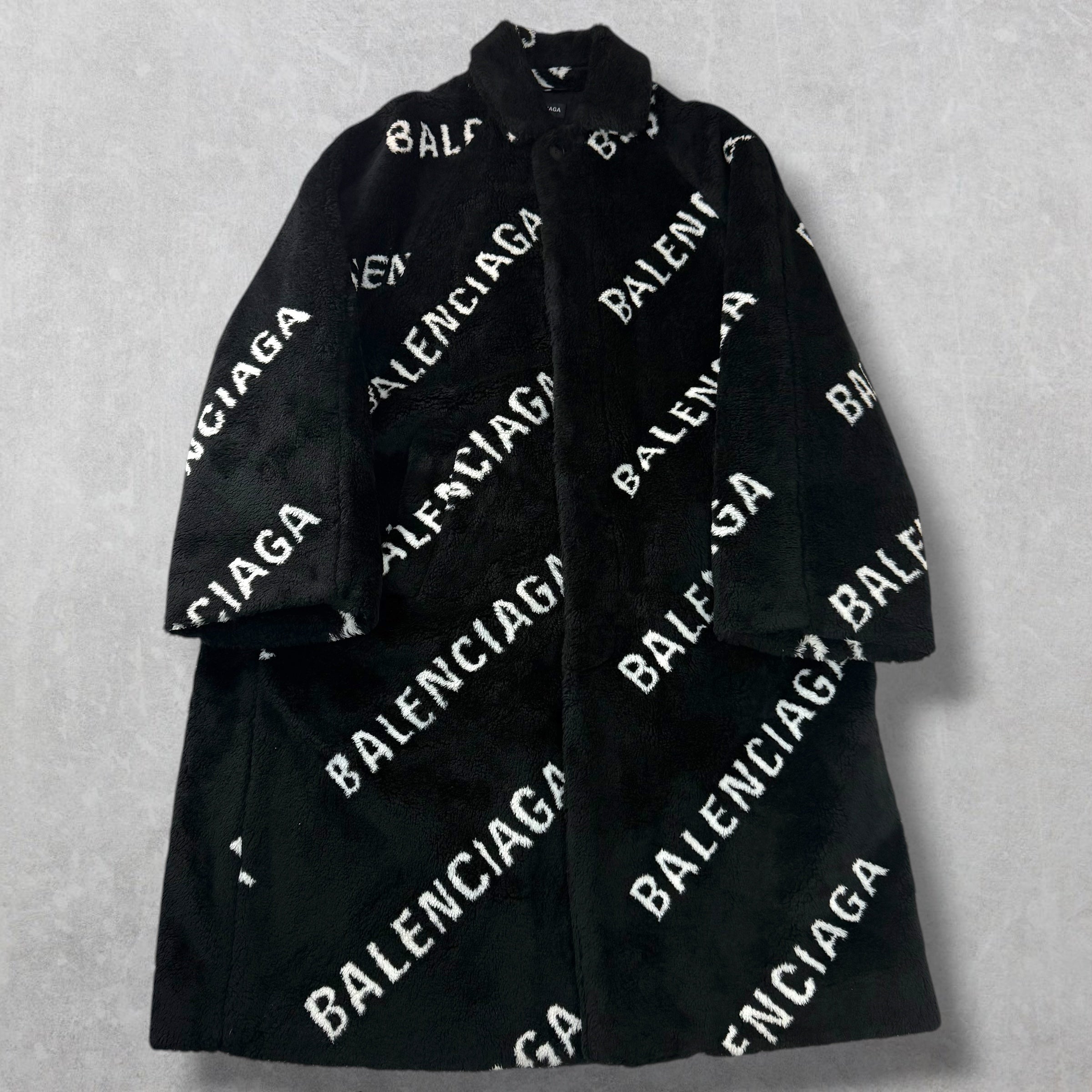 Balenciaga Logo Faux Fur Coat 44 (XL)