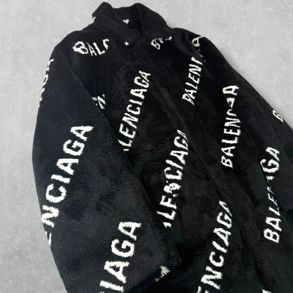 Balenciaga Logo Faux Fur Coat 44 (XL)