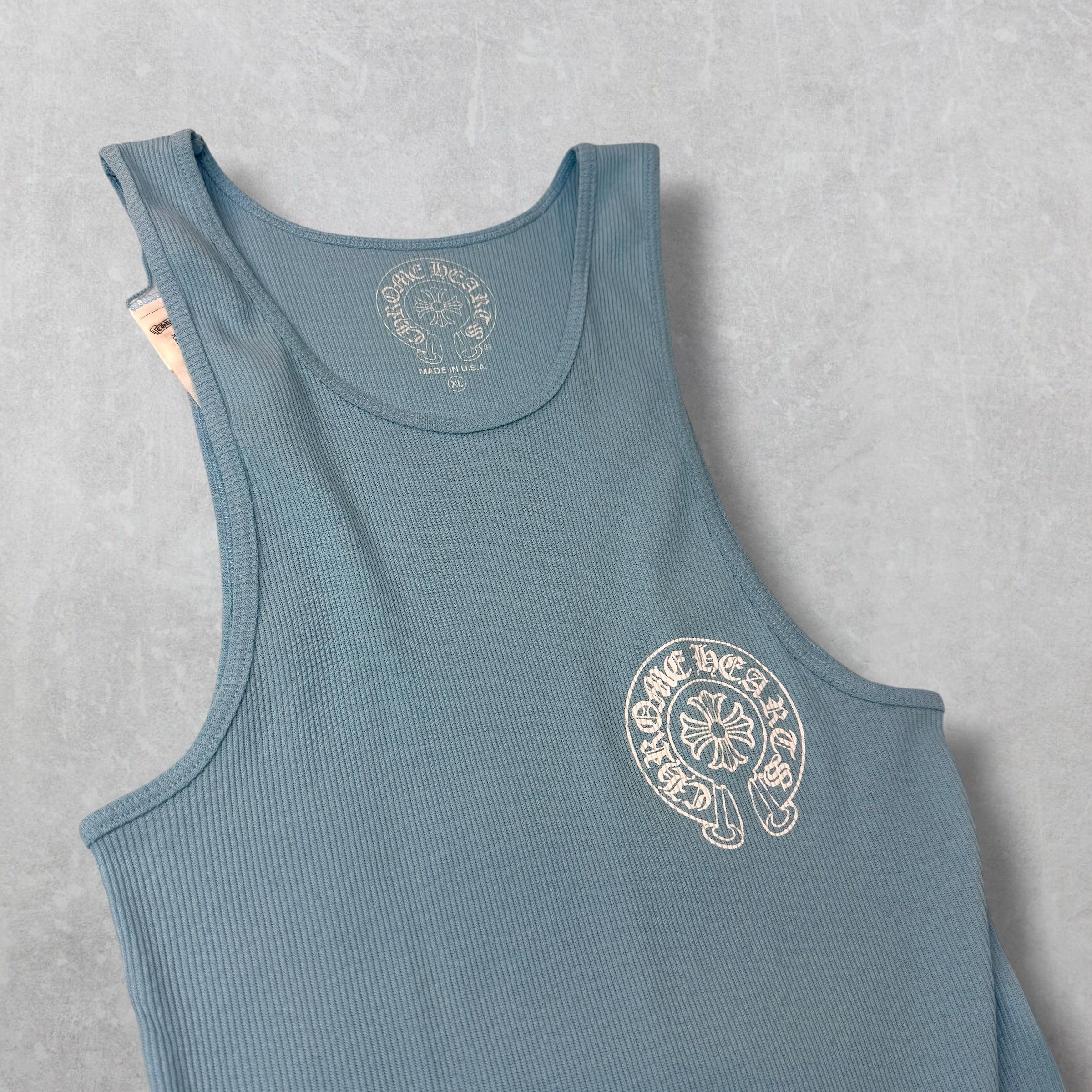 Chrome Hearts Horseshoe Baby Blue Ribbed Tank XL