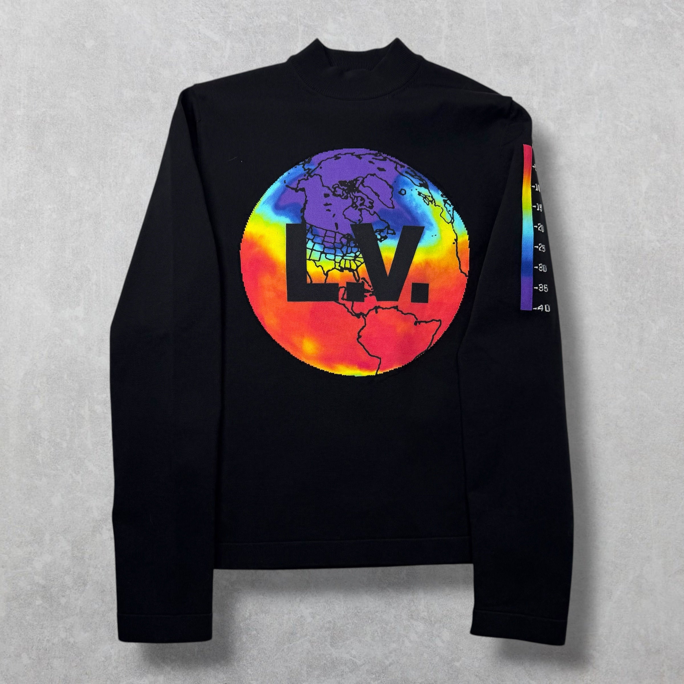 Louis Vuitton Printed Intarsia Globe Mock Neck XS