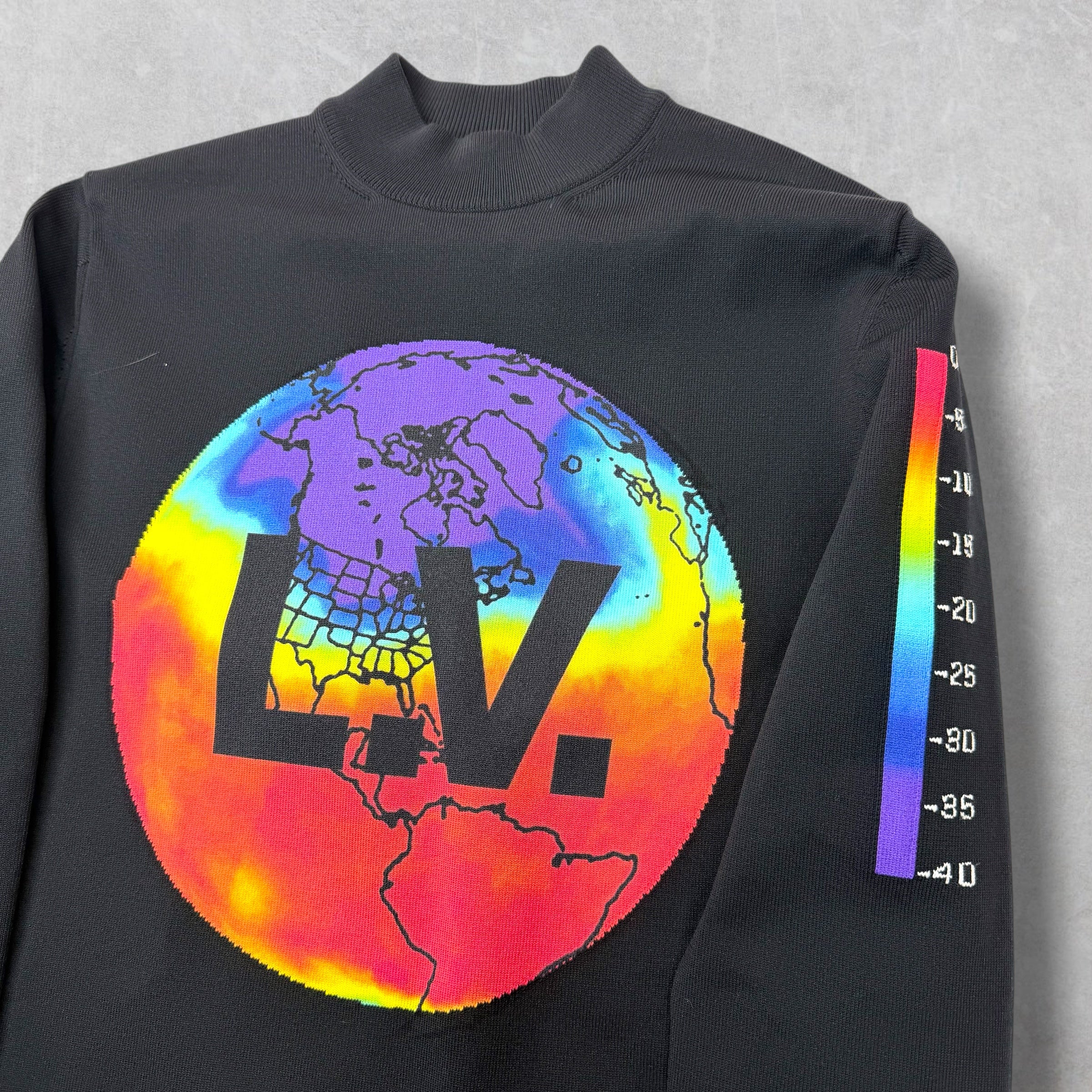 Louis Vuitton Printed Intarsia Globe Mock Neck XS