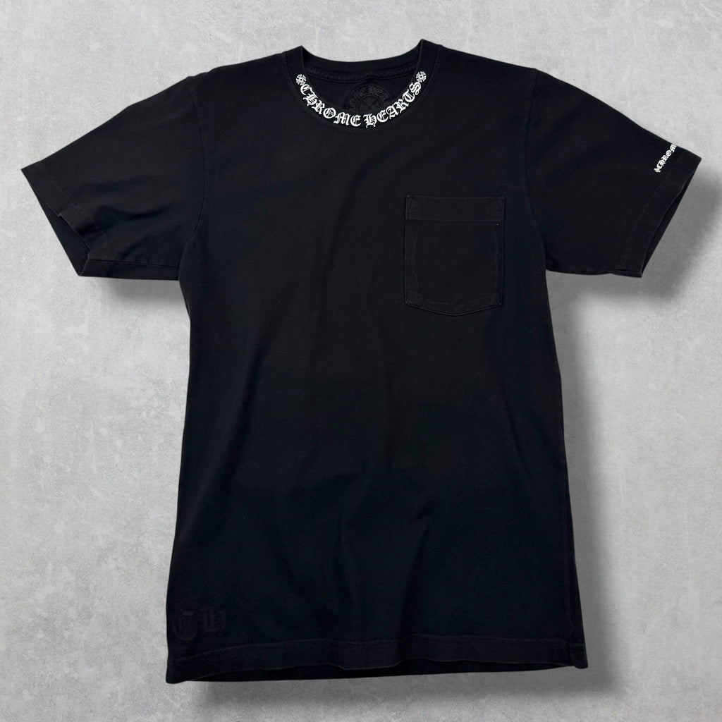 Chrome Hearts White Neck Logo Black Tee S