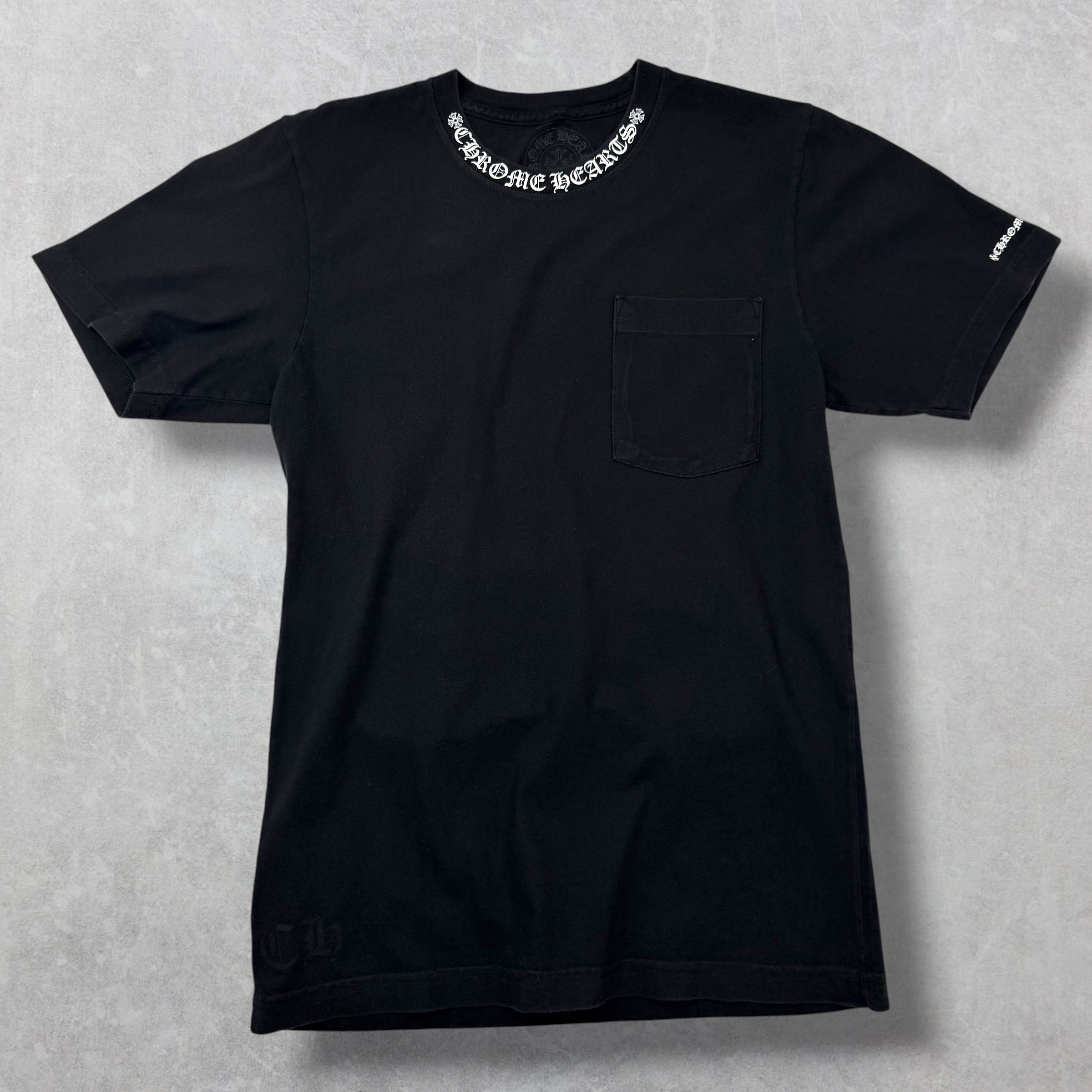 Chrome Hearts White Neck Logo Black Tee S