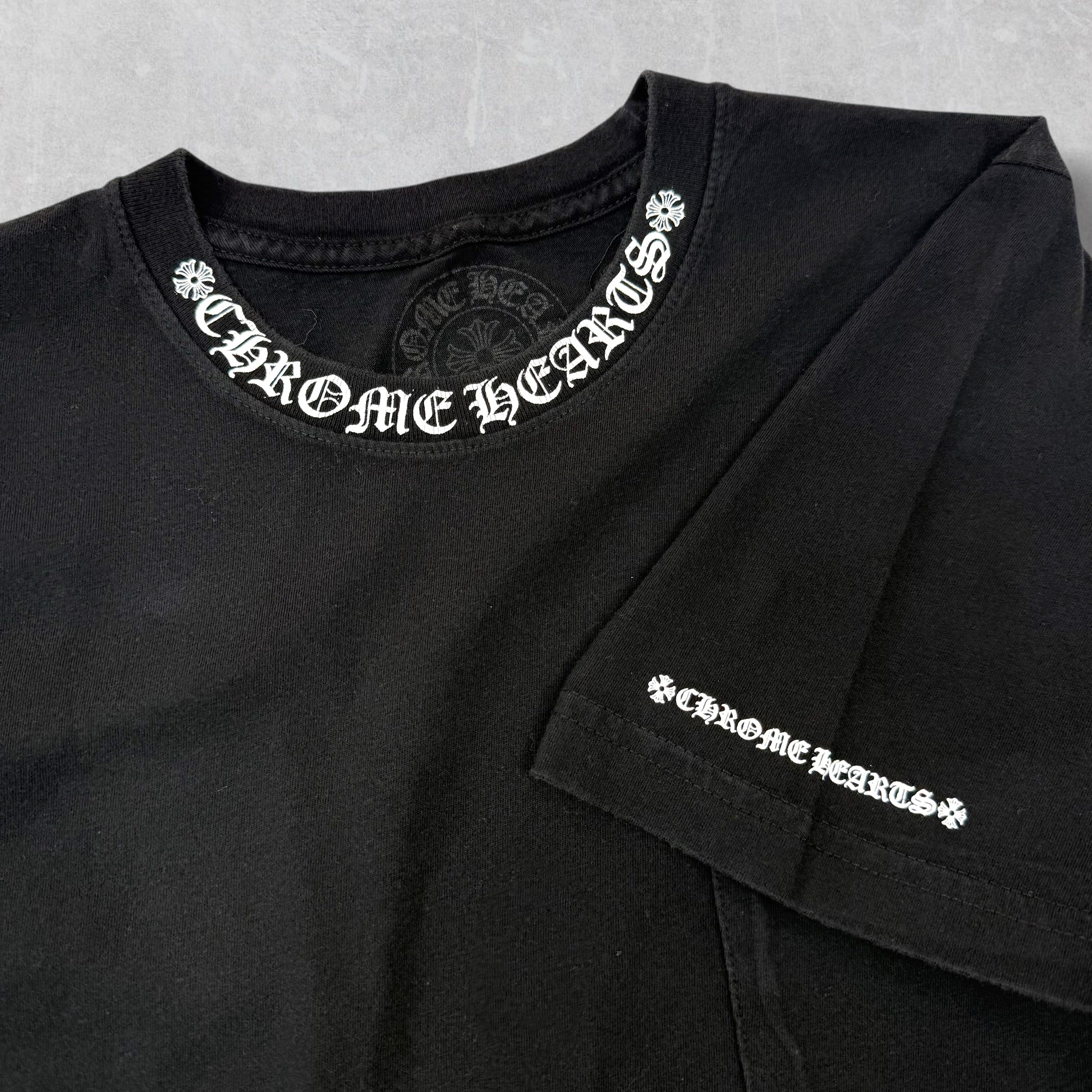 Chrome Hearts White Neck Logo Black Tee S
