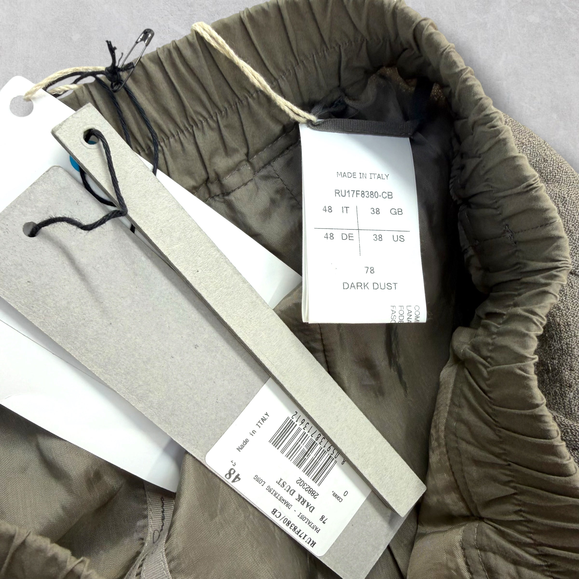 Rick Owens Dark Dust Drawstring Long Pants 48 (M)