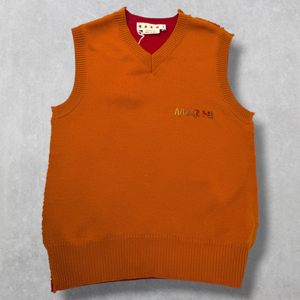 Marni Half & Half Virgin Wool V Neck Vest M