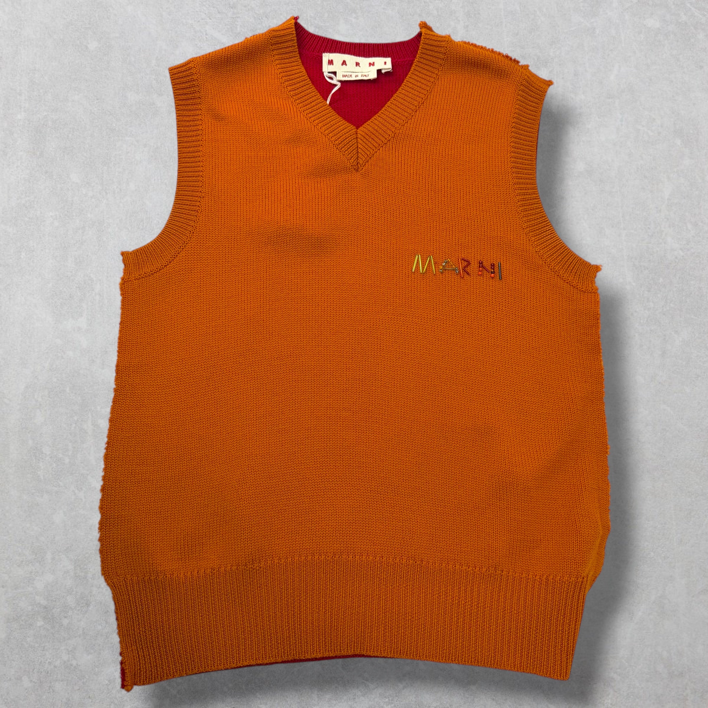 Marni Half & Half Virgin Wool V Neck Vest M