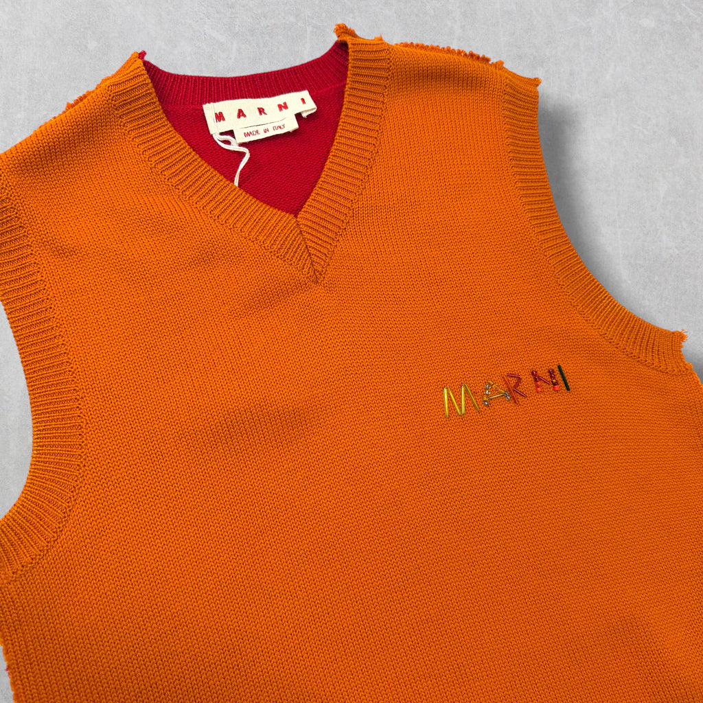 Marni Half & Half Virgin Wool V Neck Vest M