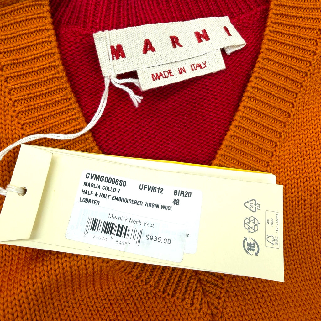 Marni Half & Half Virgin Wool V Neck Vest M