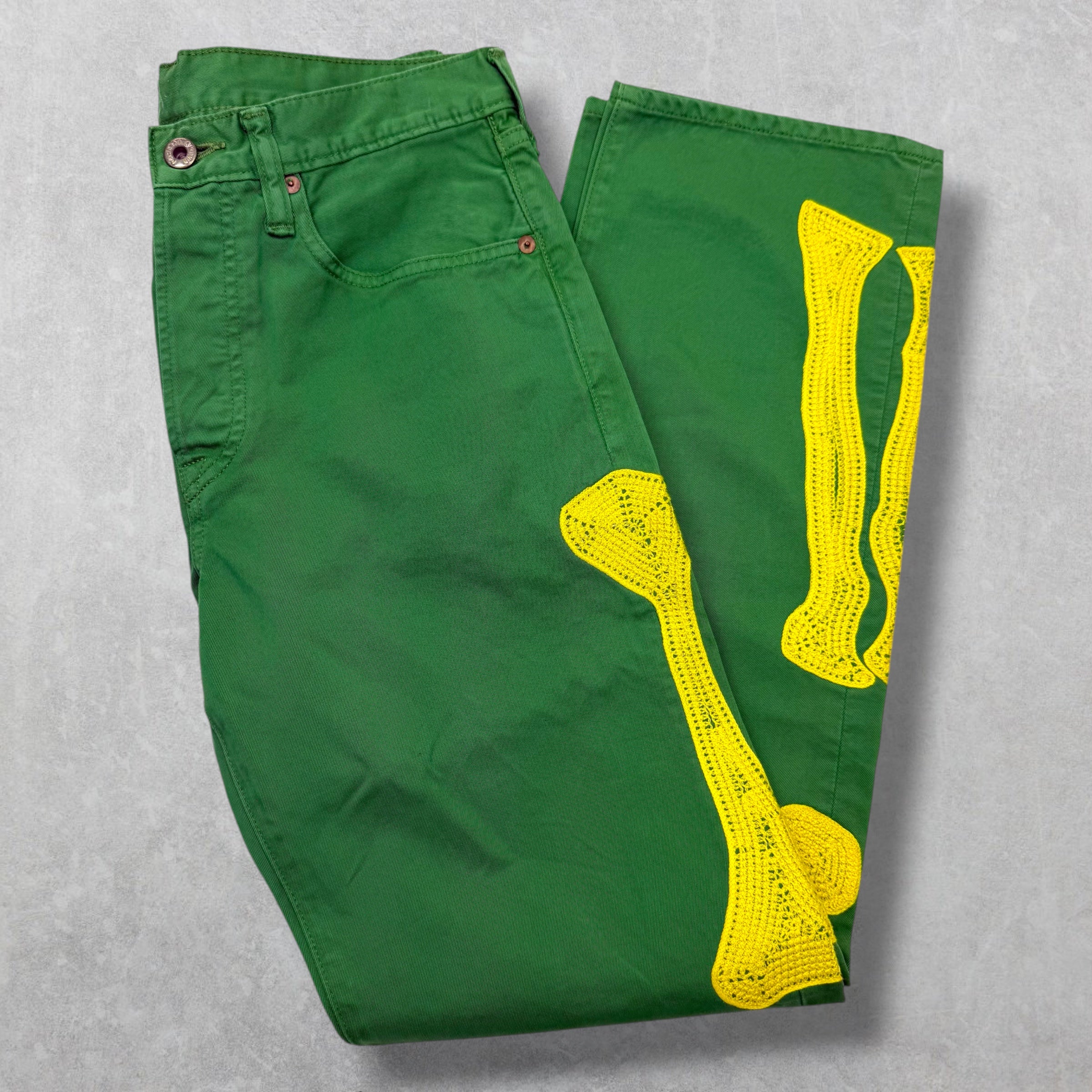 Kapital Yellow Skeleton 5P Cisco Green Pants 32
