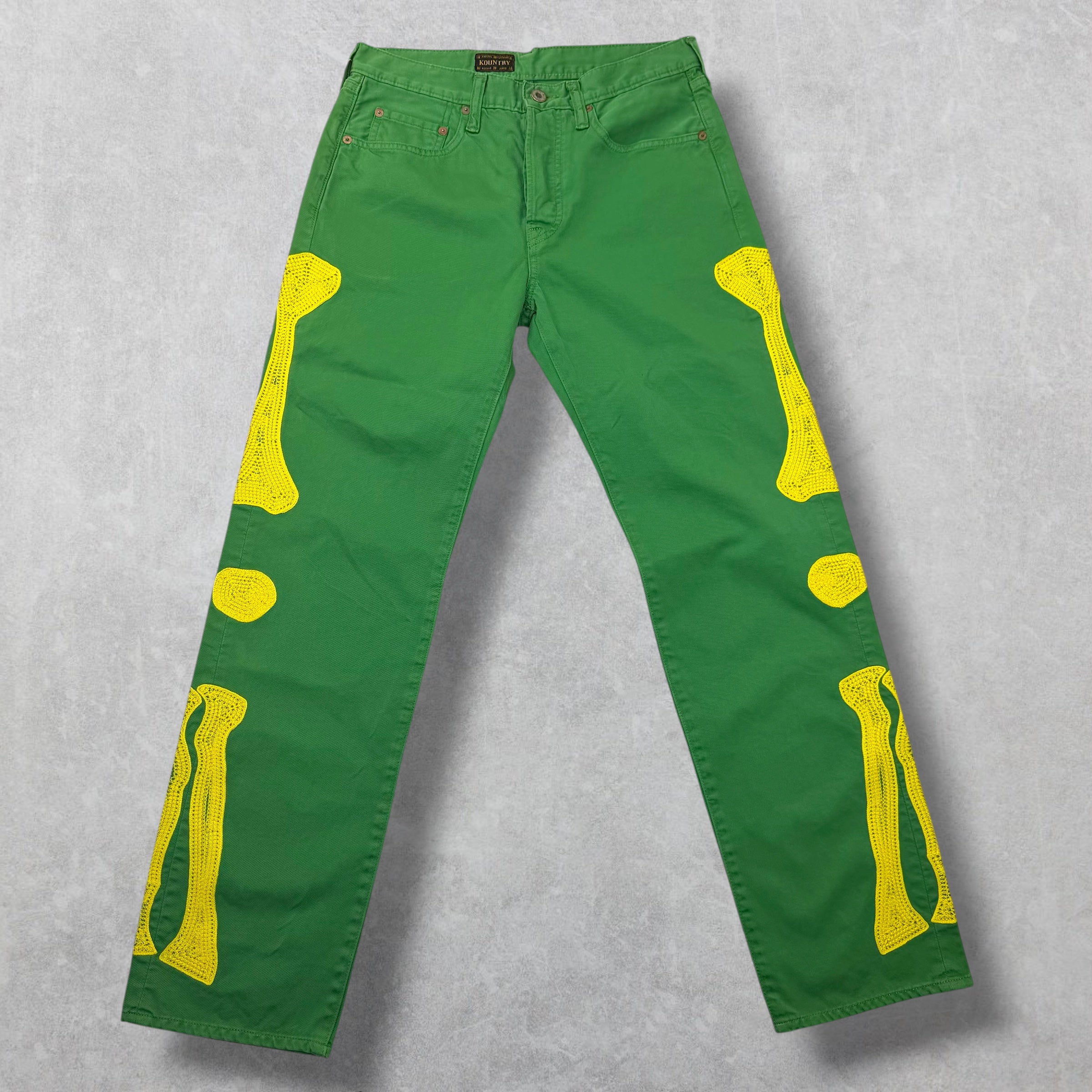 Kapital Yellow Skeleton 5P Cisco Green Pants 32