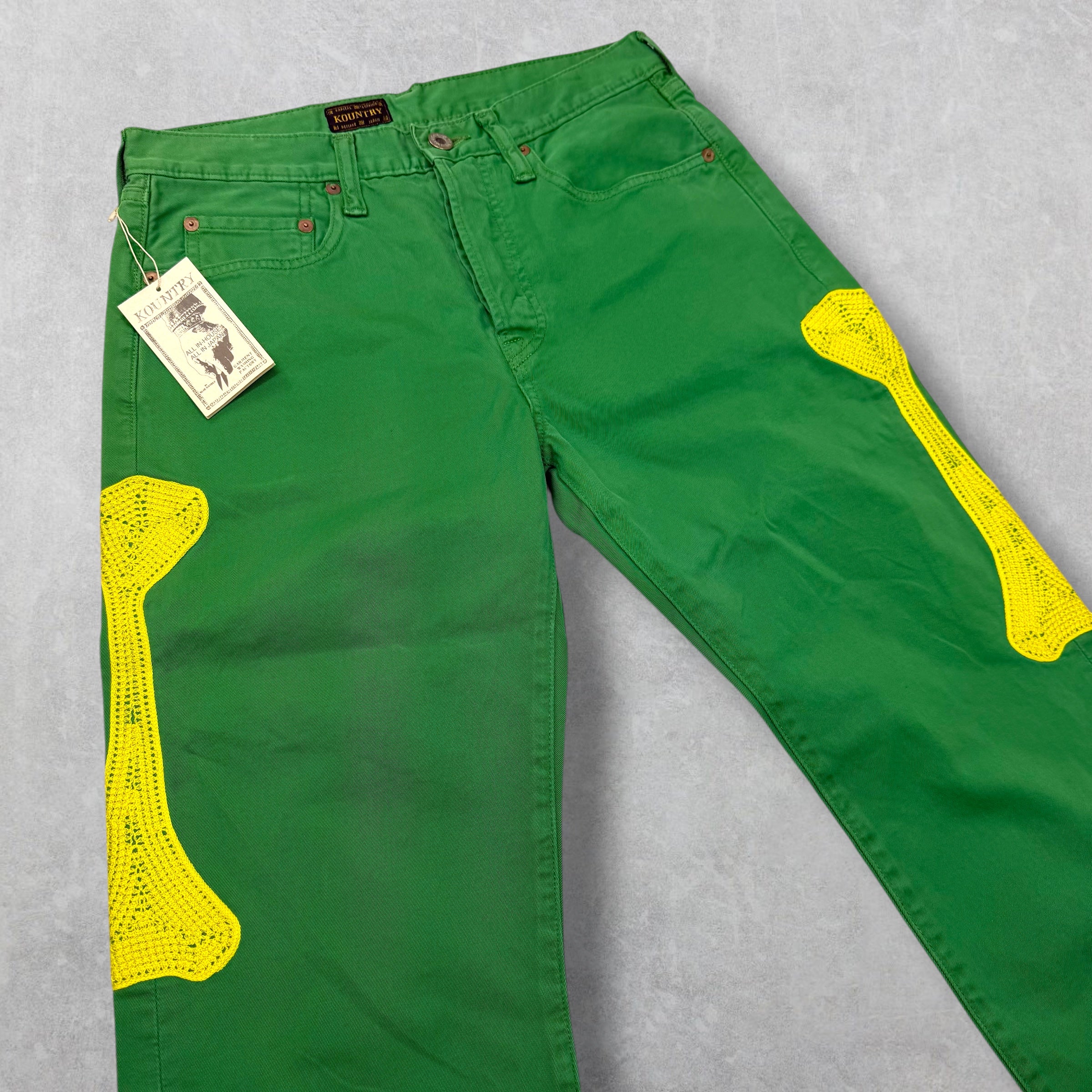 Kapital Yellow Skeleton 5P Cisco Green Pants 32