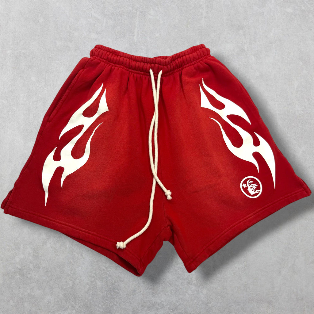 Hellstar White Flame Sweat Shorts Red XS