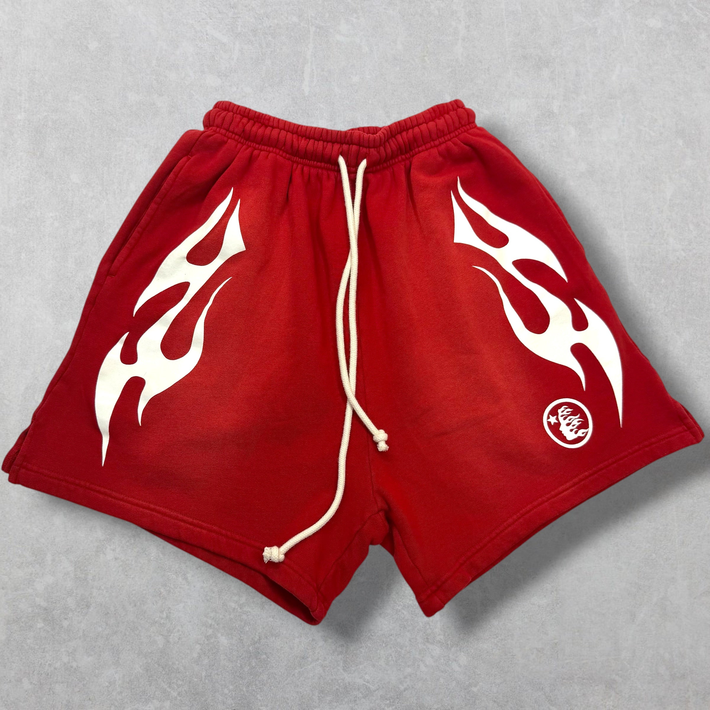 Hellstar White Flame Sweat Shorts Red XS