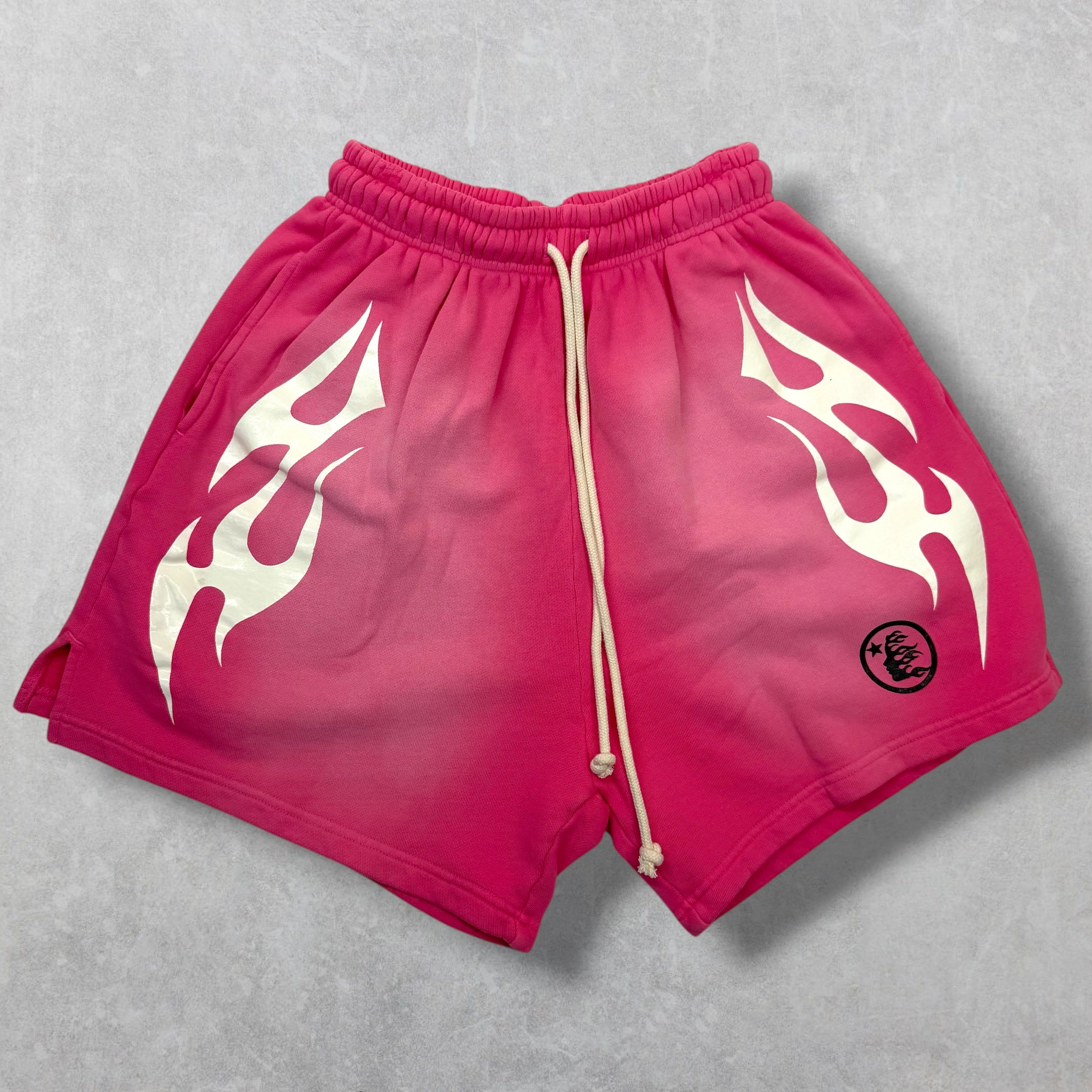 Hellstar White Flame Sweat Shorts Pink XS