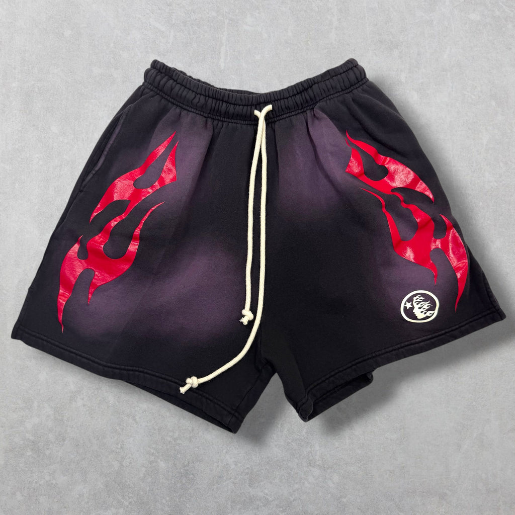 Hellstar Red Flame Sweat Shorts Black S