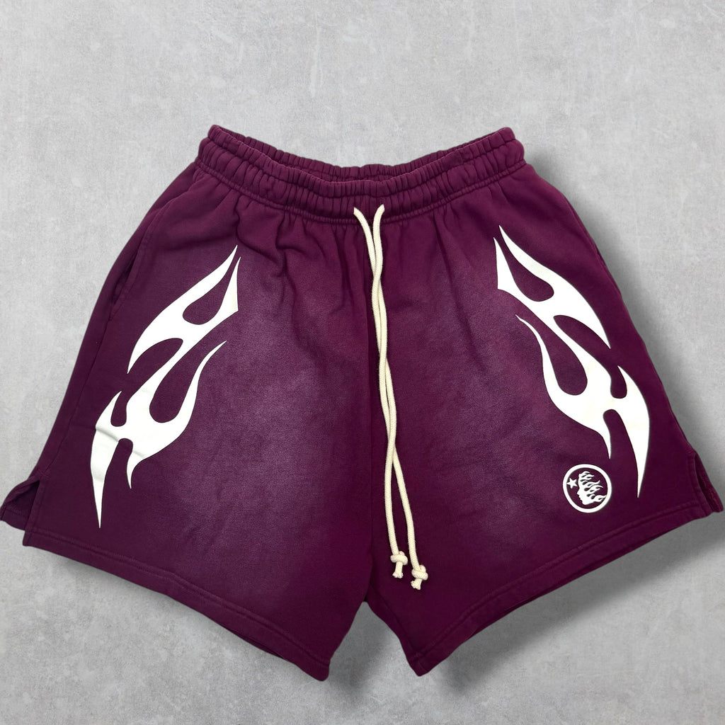 Hellstar White Flame Burgundy Sweat Shorts M