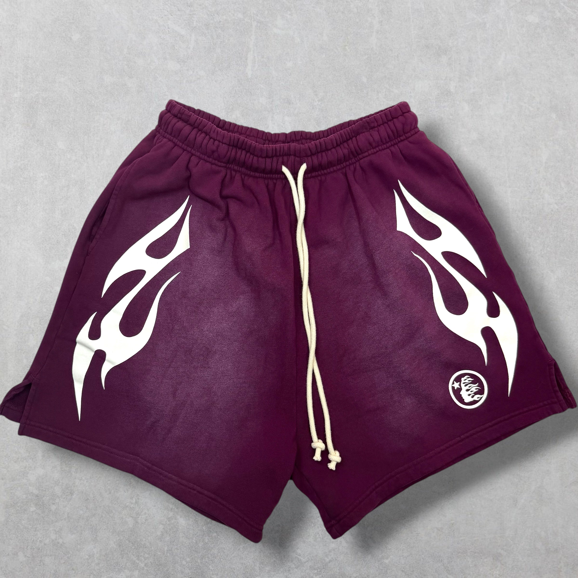 Hellstar White Flame Burgundy Sweat Shorts M