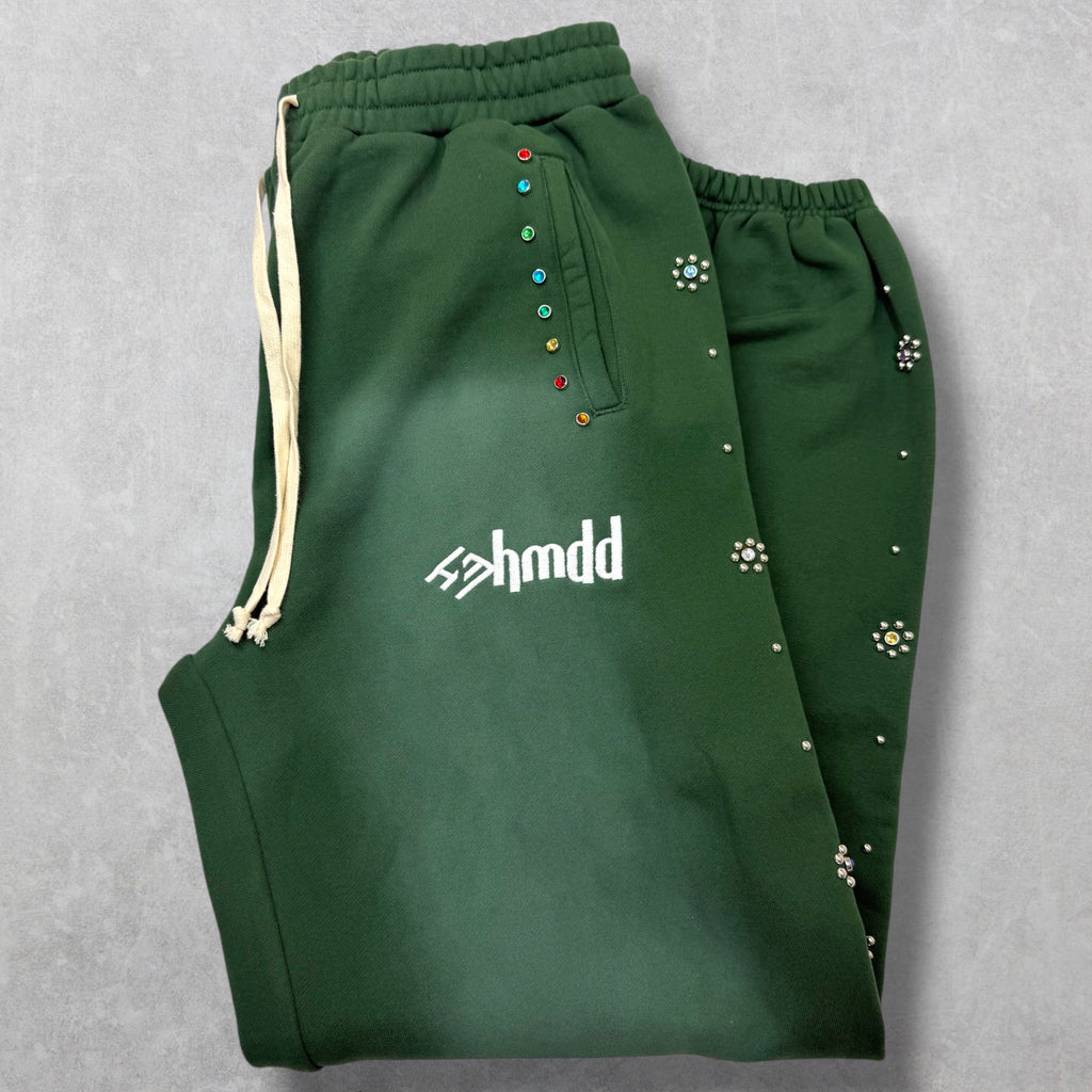 HMDD Green Flower Studded Scrunch Sweatpants XL