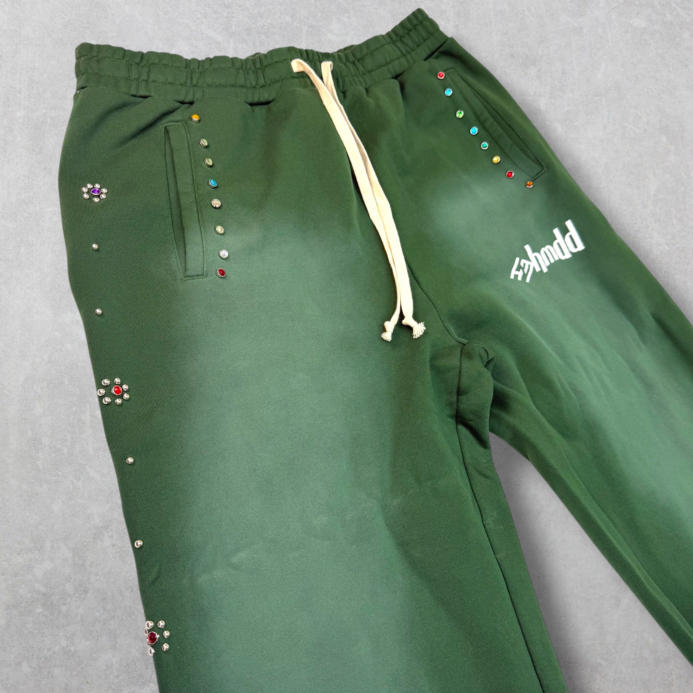 HMDD Green Flower Studded Scrunch Sweatpants XXL