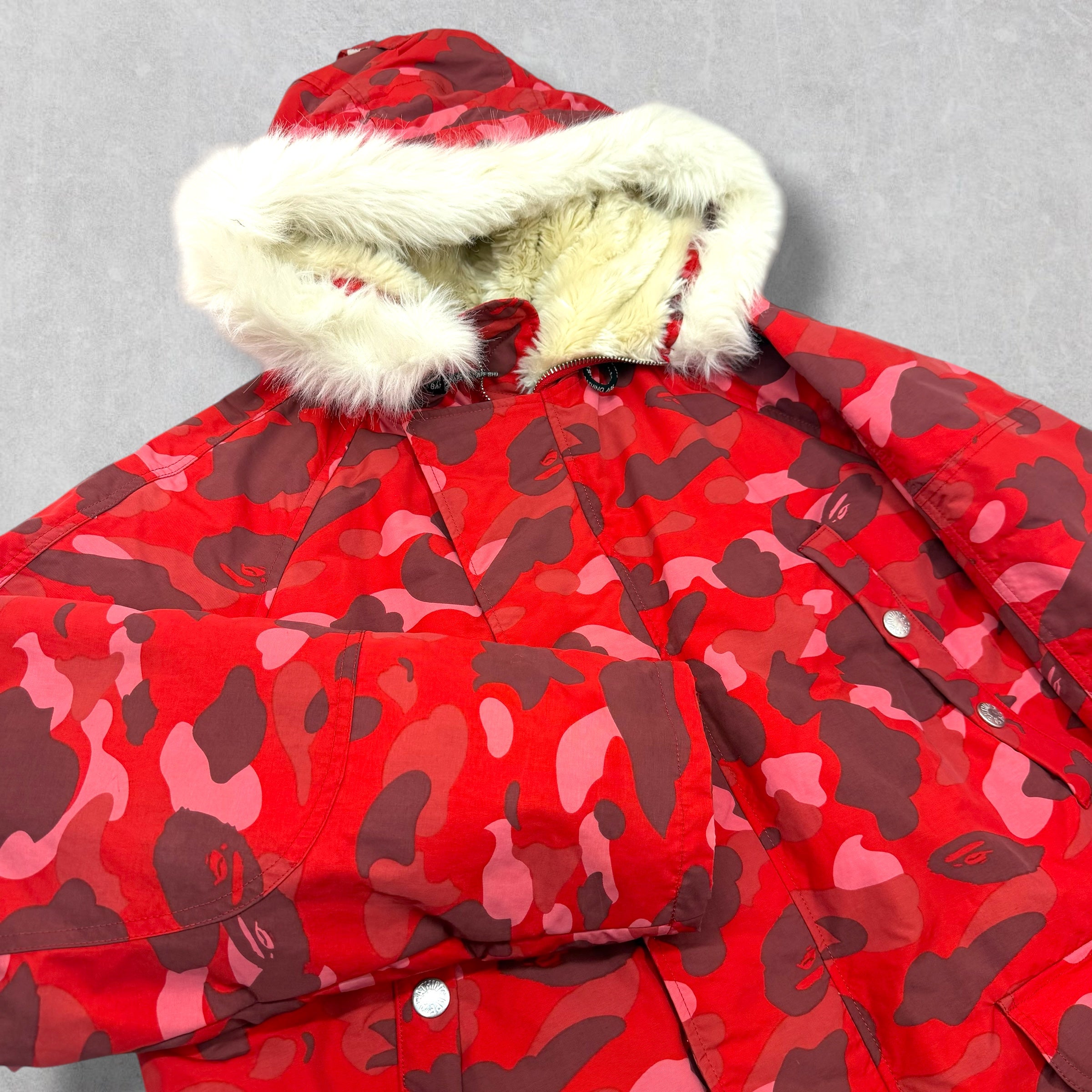 BAPE Pharrell Camo Hooded Down Jacket M