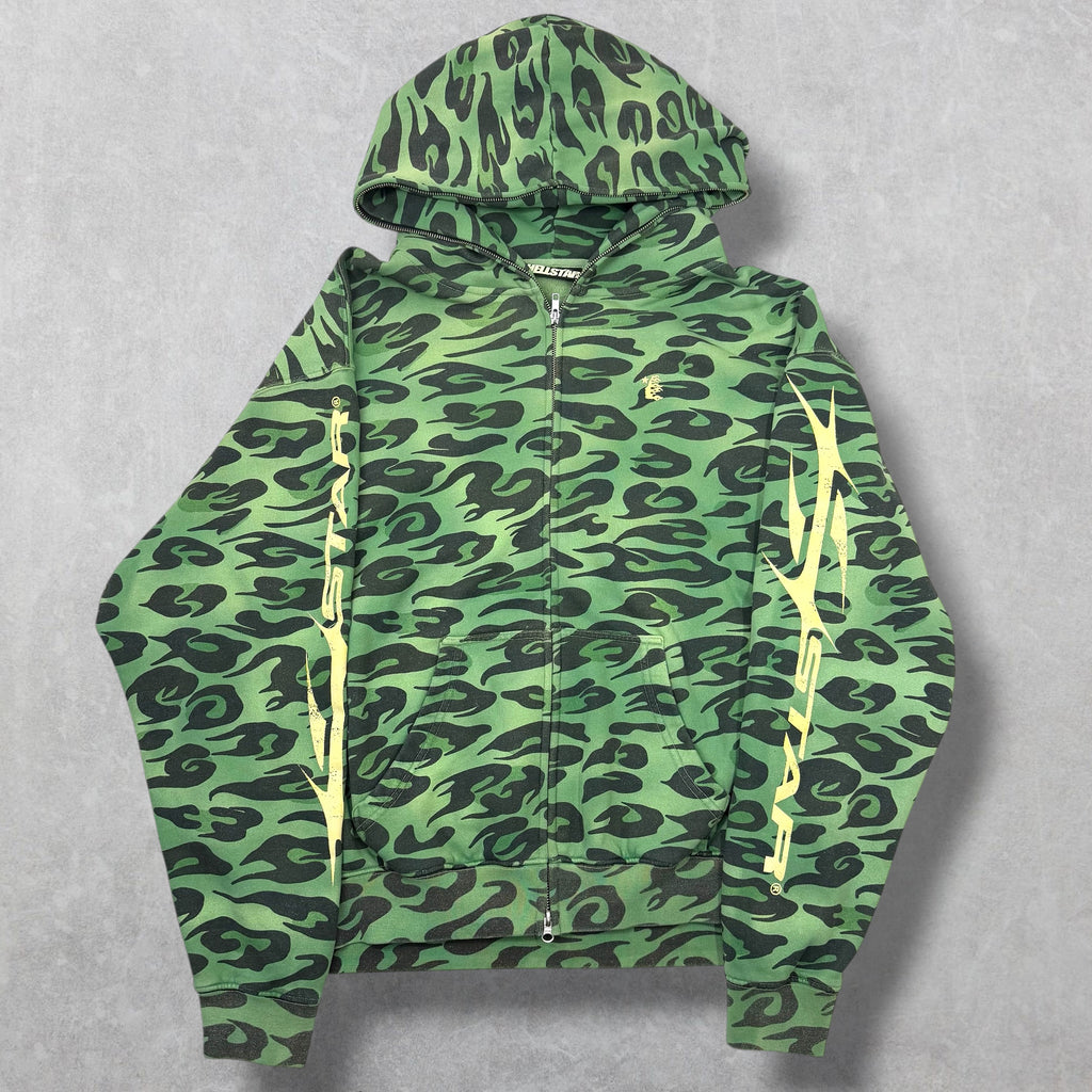 Hellstar Cheetah Full Zip Hoodie Green XL