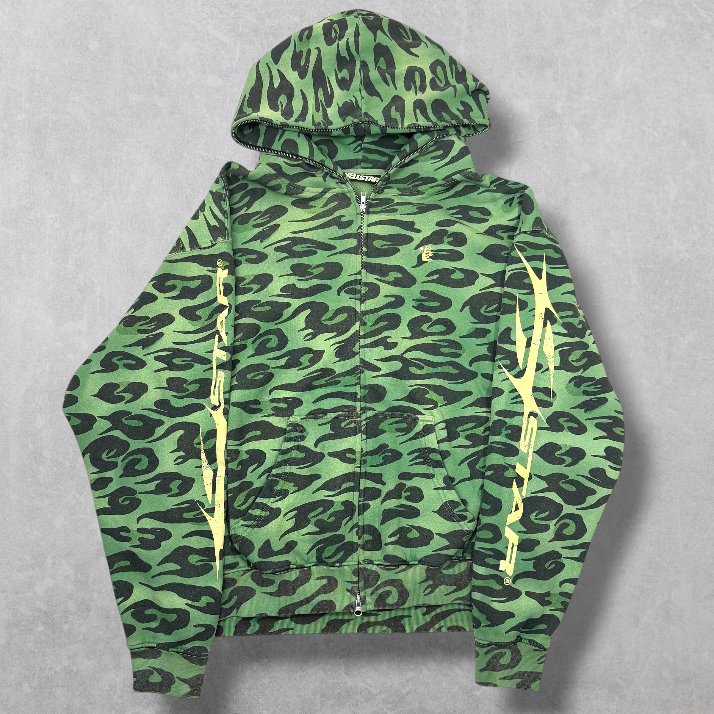 Hellstar Cheetah Full Zip Hoodie Green XL