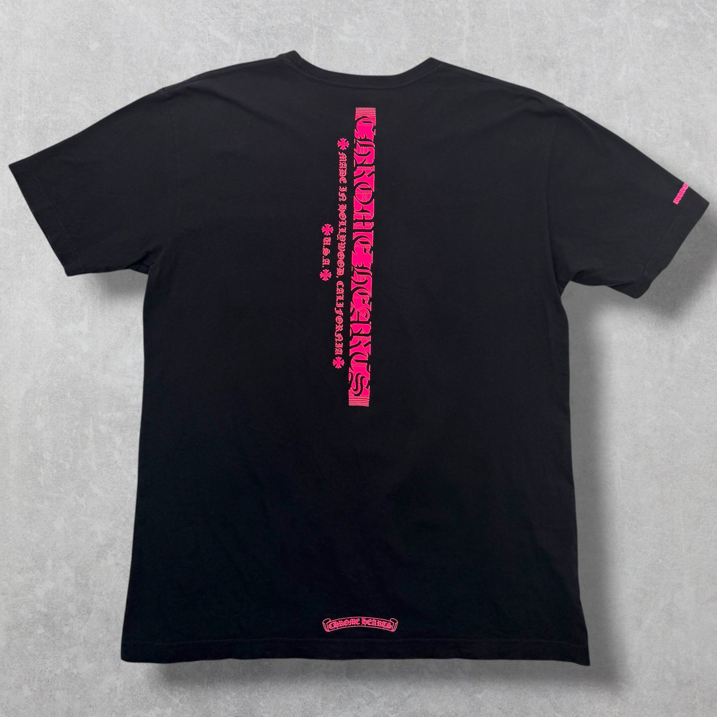 Chrome Hearts Neon Pink Stripe Logo Tee XL