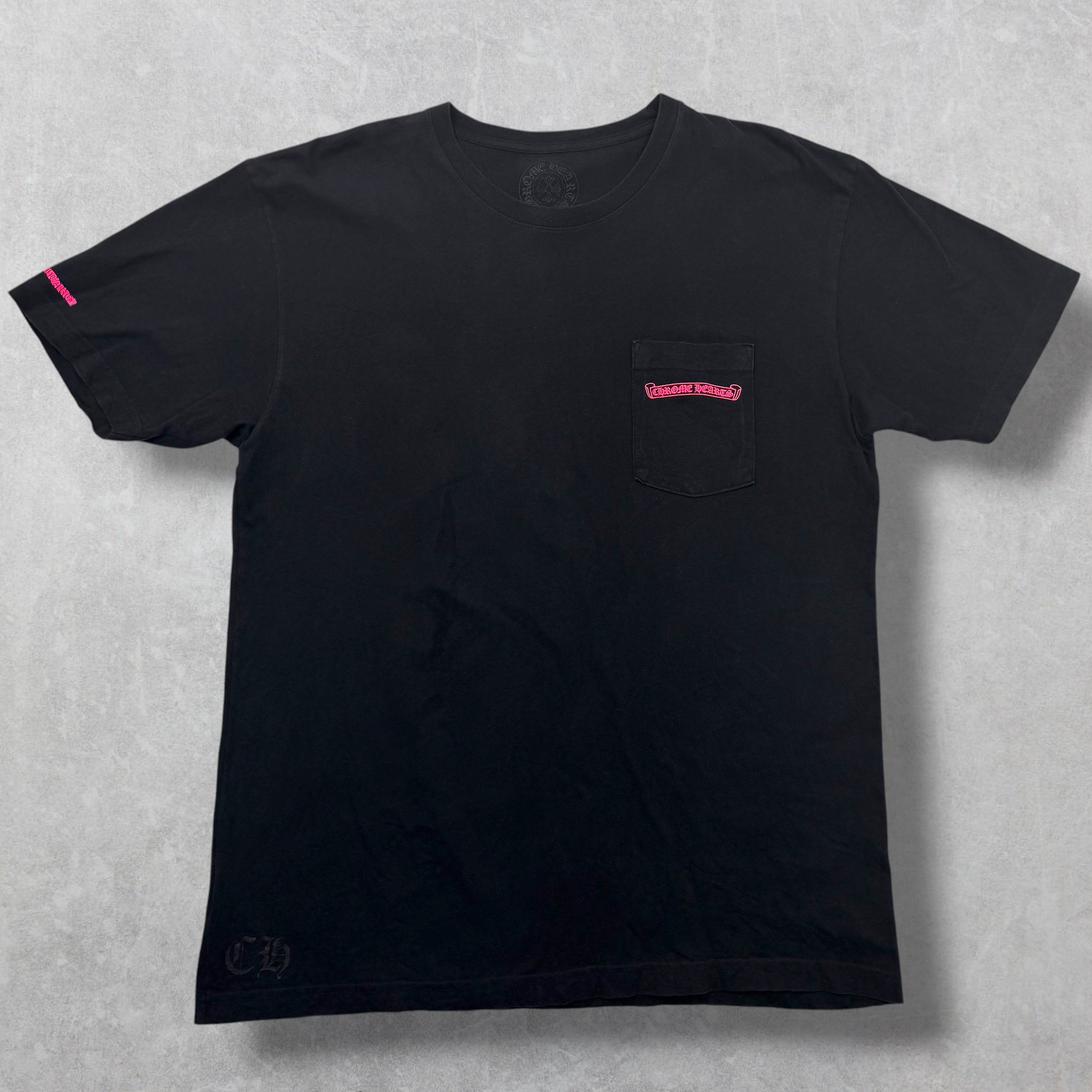 Chrome Hearts Neon Pink Stripe Logo Tee XL