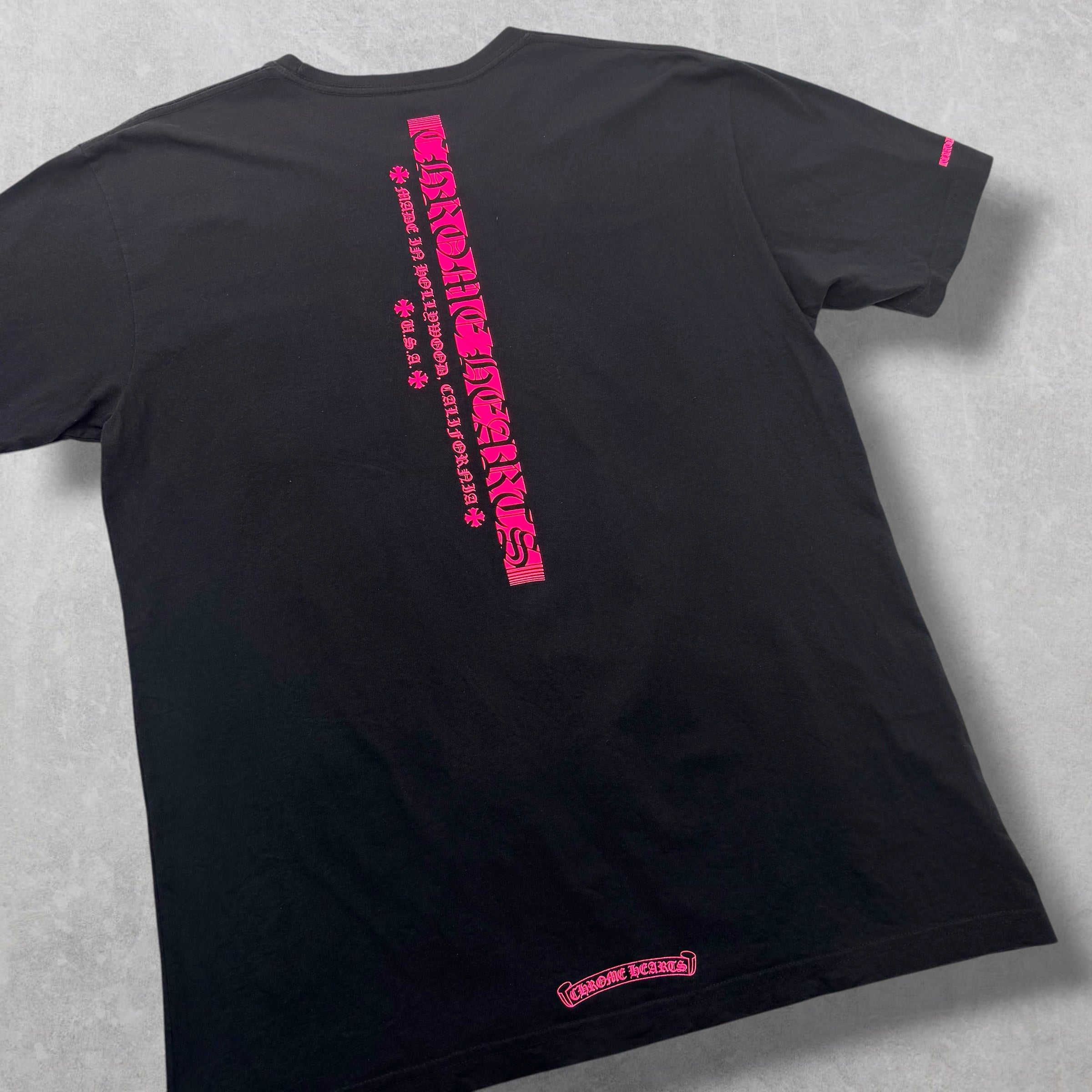 Chrome Hearts Neon Pink Stripe Logo Tee XL
