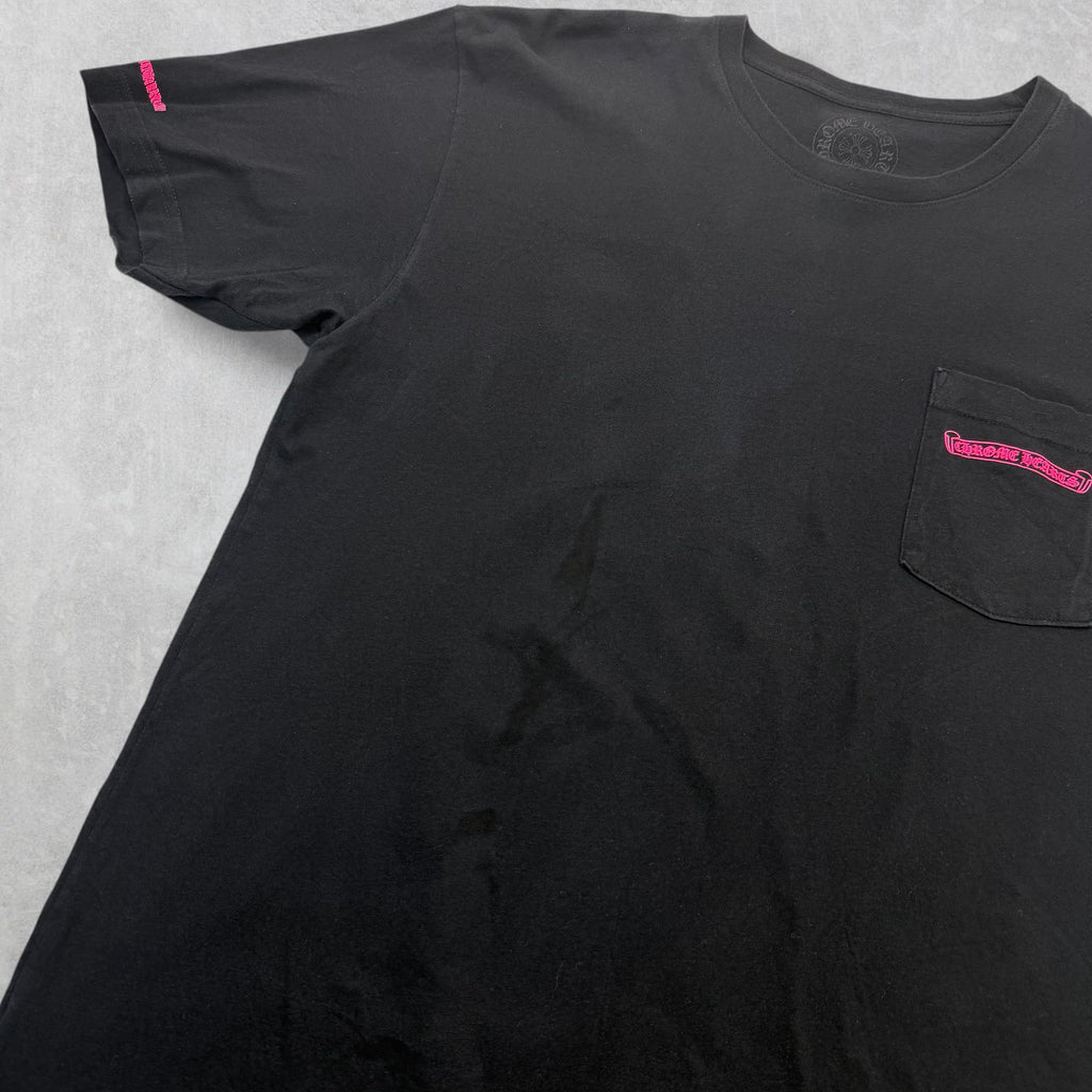 Chrome Hearts Neon Pink Stripe Logo Tee XL