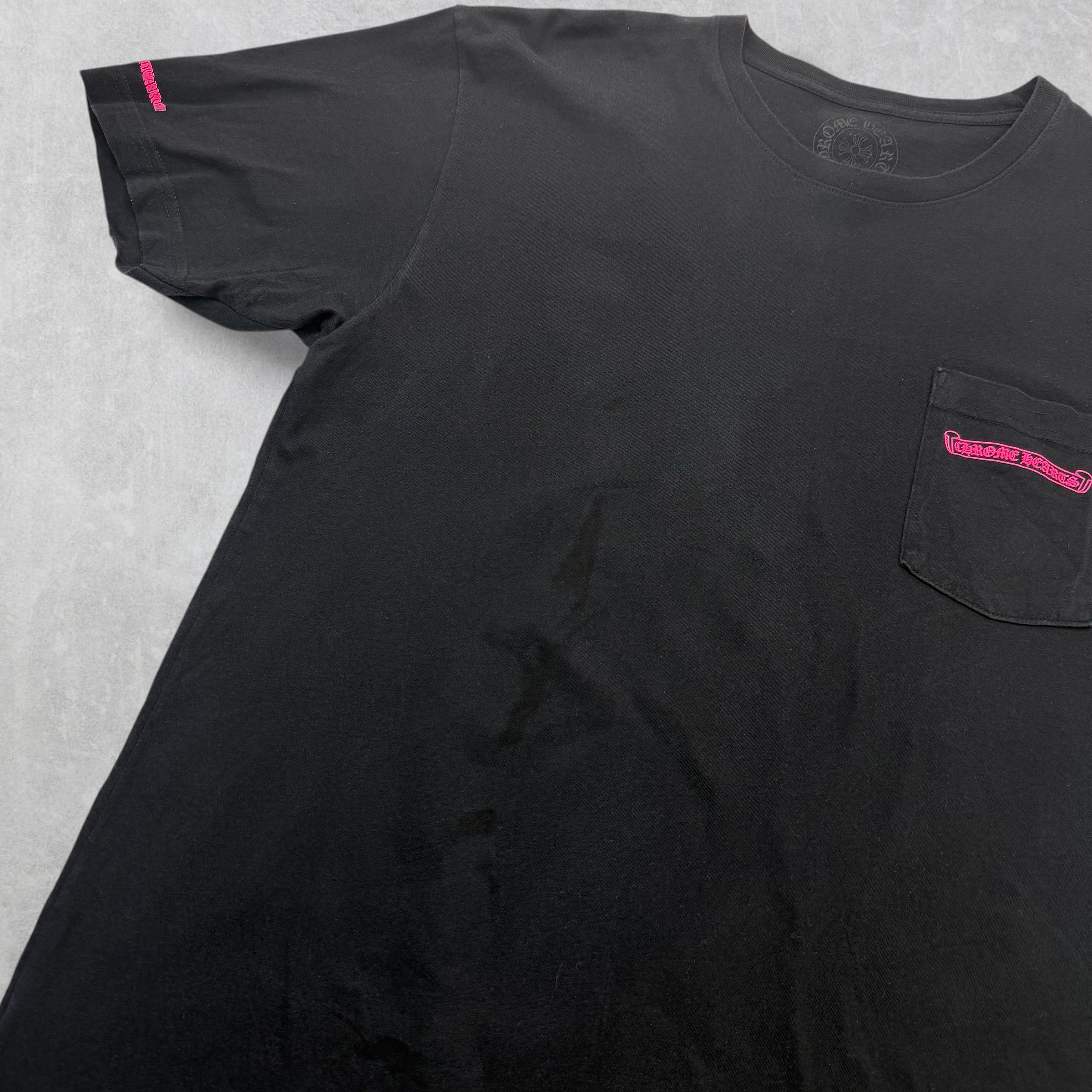 Chrome Hearts Neon Pink Stripe Logo Tee XL