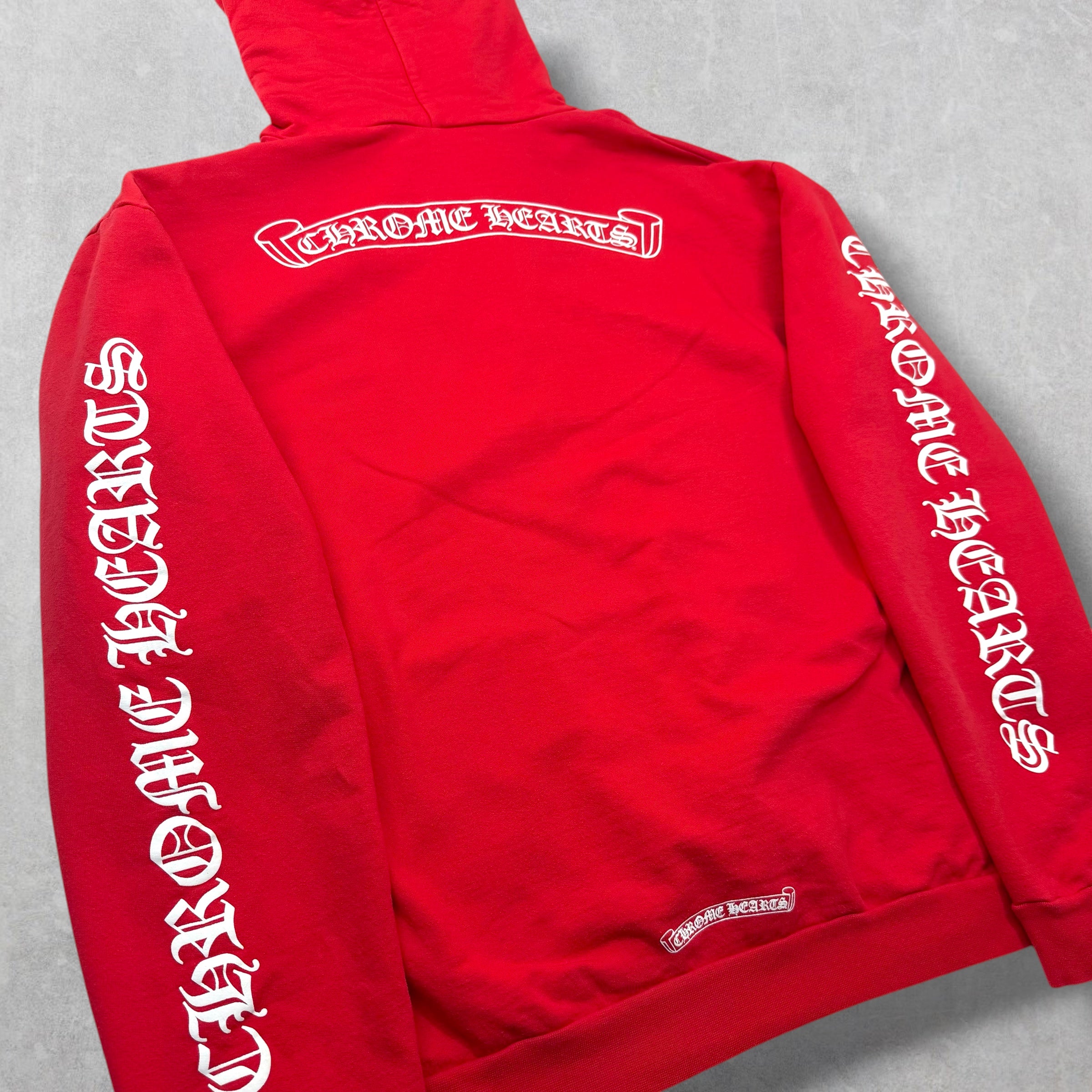 Chrome Hearts Red Scroll Logo Hoodie XXL