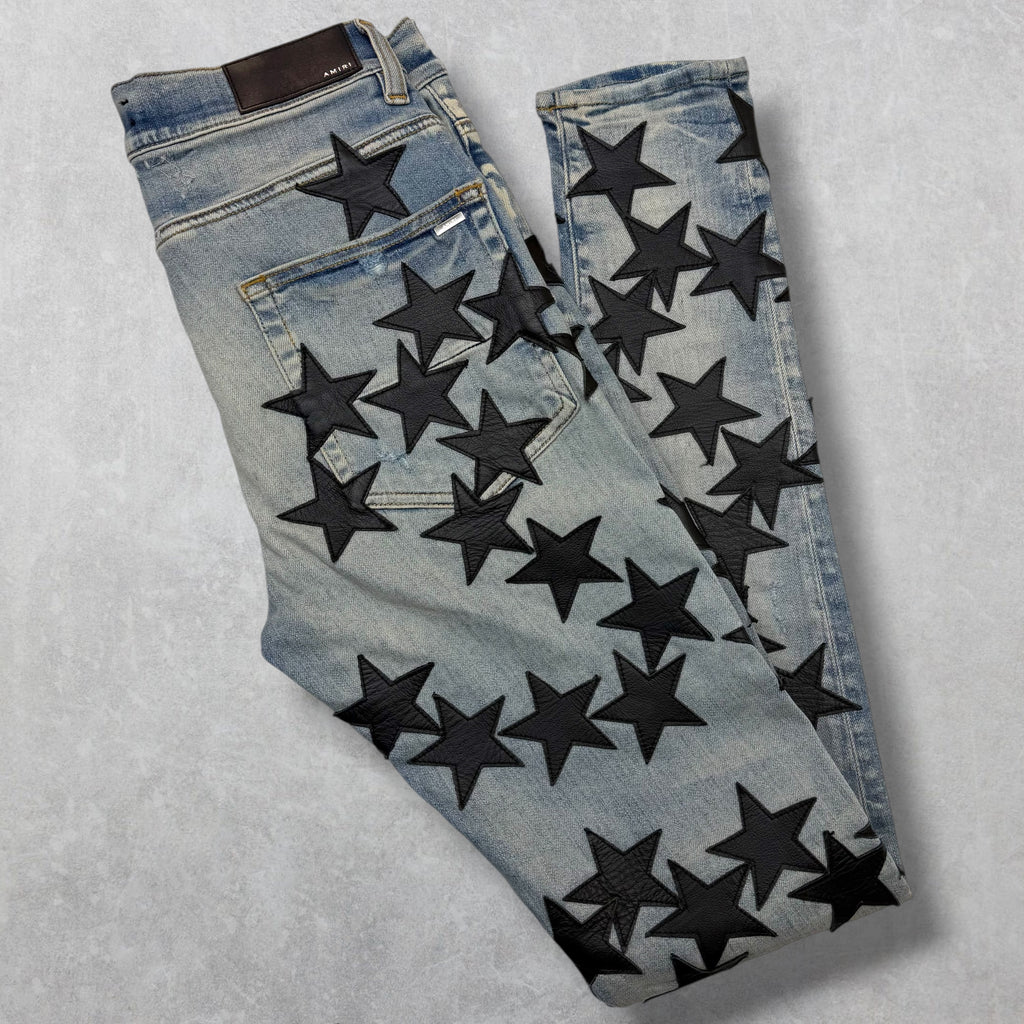 Amiri x Chemist Black Leather Star Jeans 30
