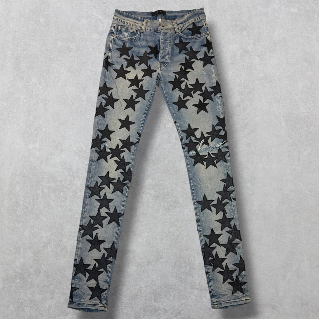 Amiri x Chemist Black Leather Star Jeans 30