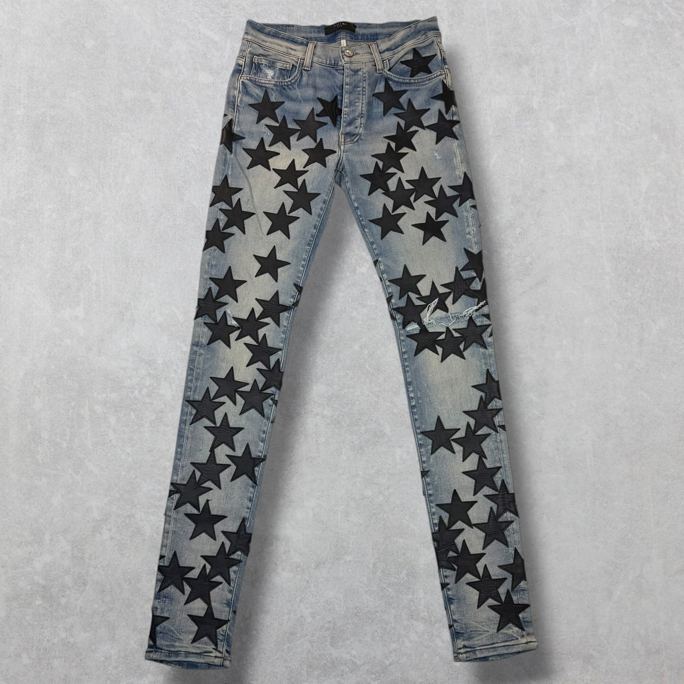 Amiri x Chemist Black Leather Star Jeans 30