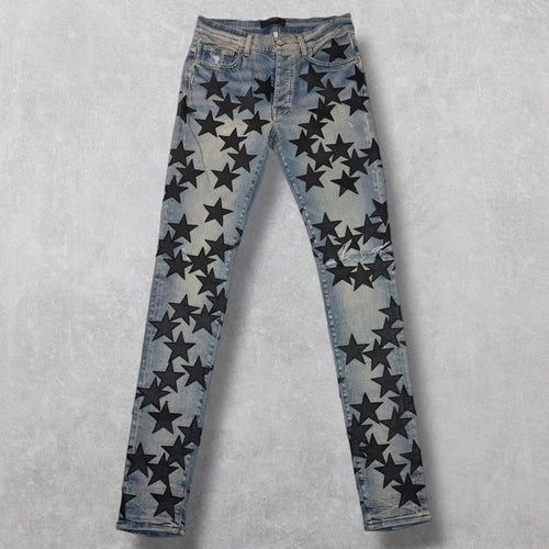 Amiri x Chemist Black Leather Star Jeans 30